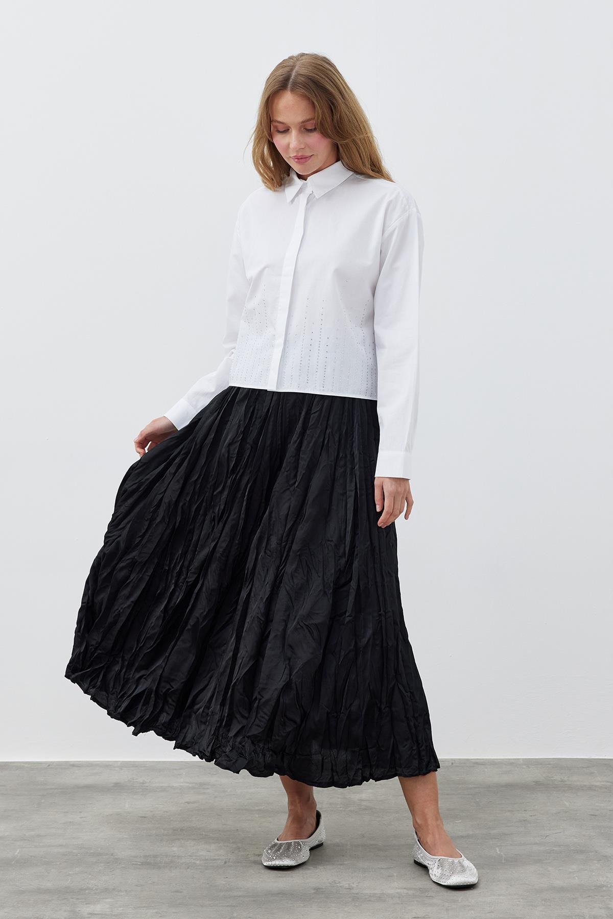 GALİA KRAŞ SATEN ETEK - SİYAH