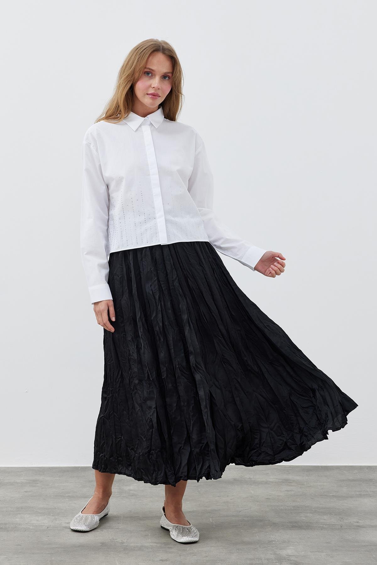 GALİA KRAŞ SATEN ETEK - SİYAH