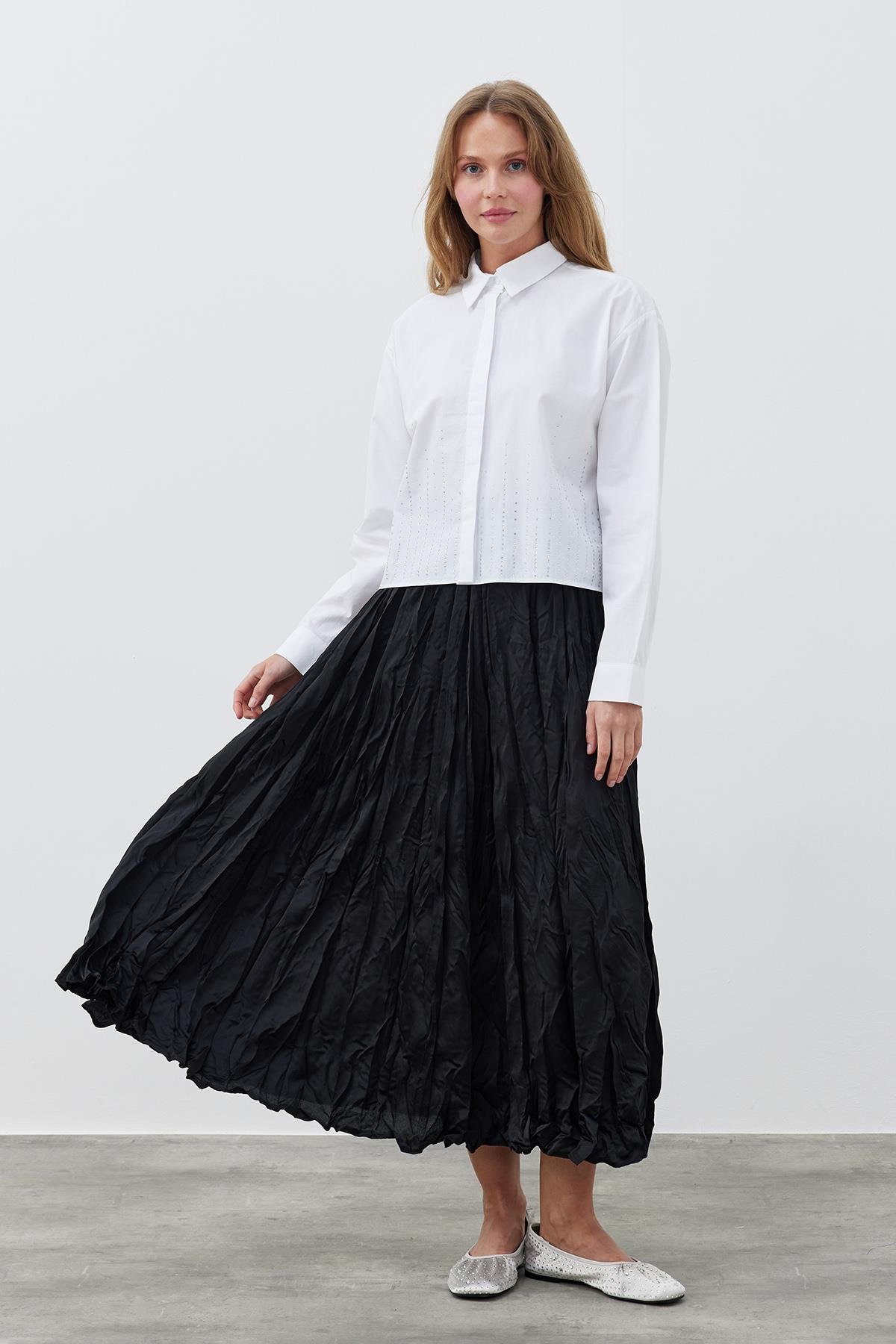 GALİA KRAŞ SATEN ETEK - SİYAH