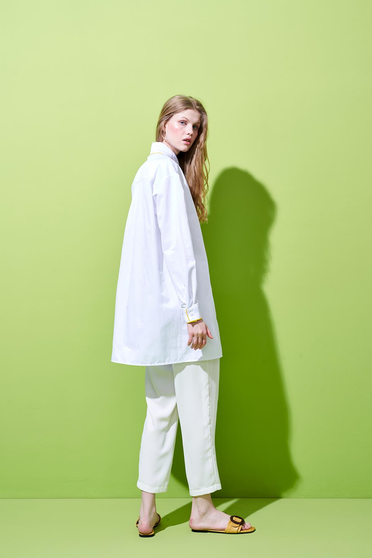 Gazado Nakış Detaylı Gömlek - Beyaz