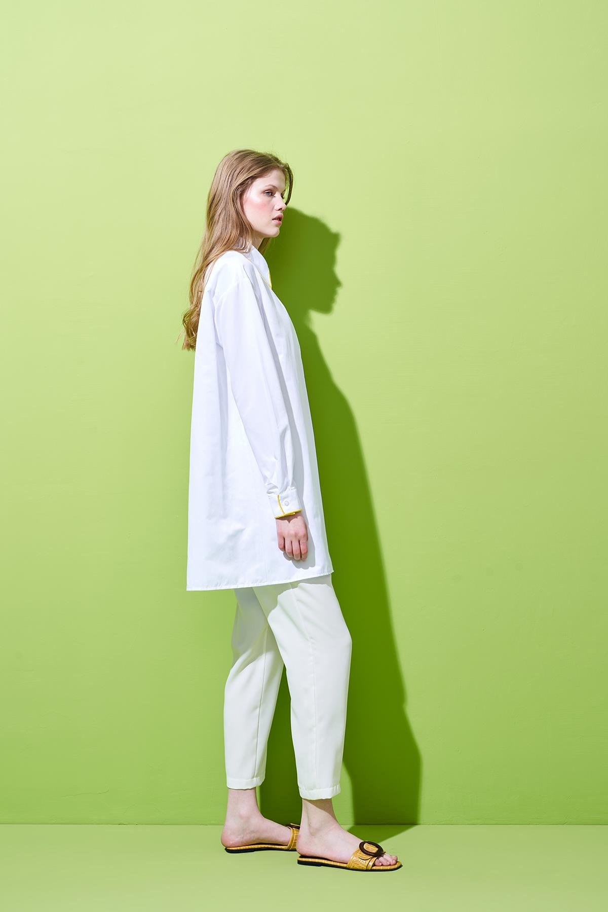 Gazado Nakış Detaylı Gömlek - Beyaz