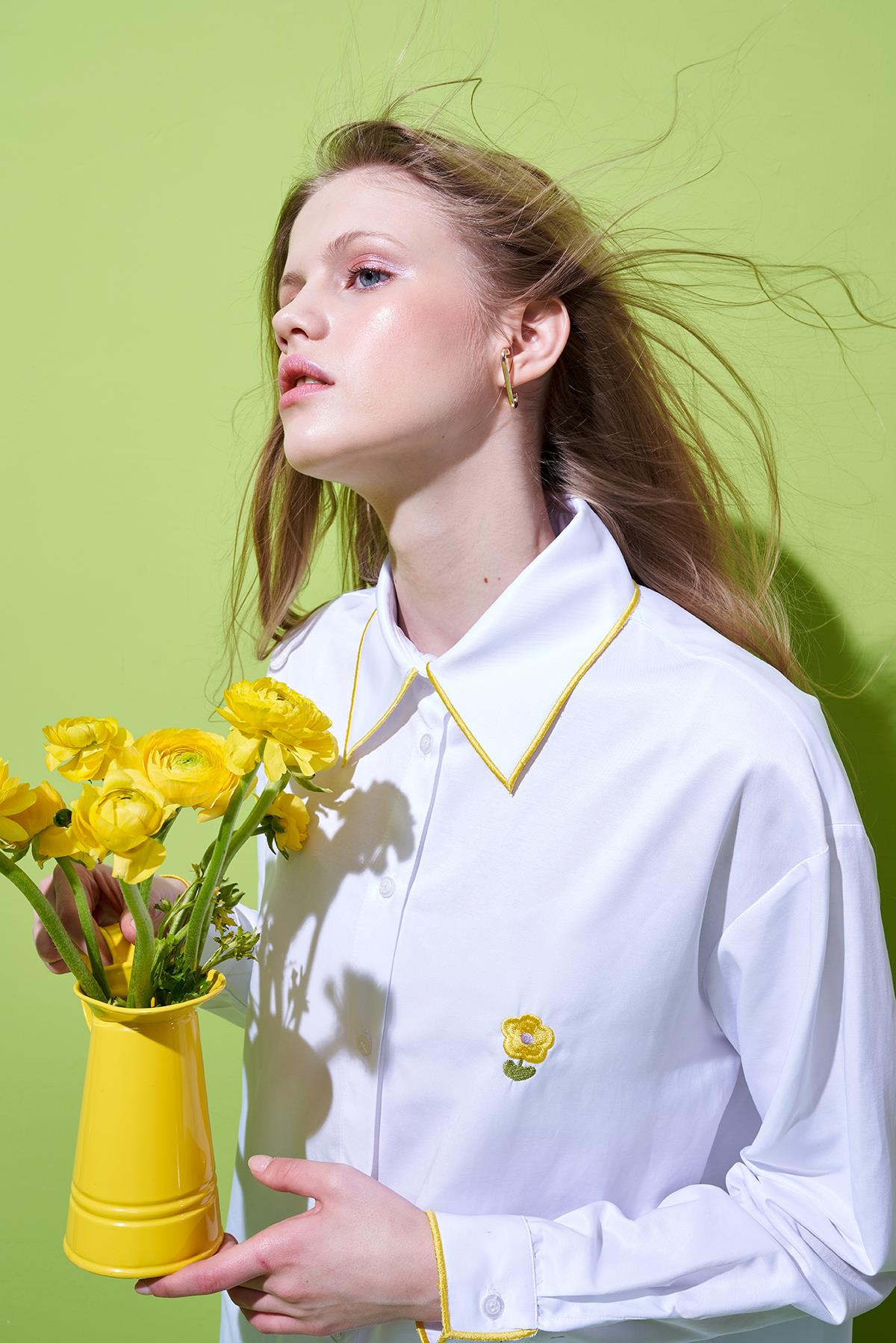 Gazado Nakış Detaylı Gömlek - Beyaz