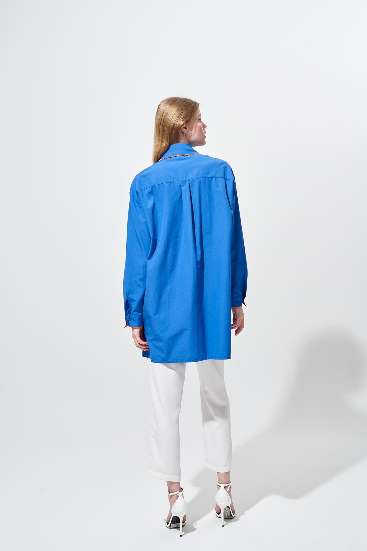 Gazado Nakış Detaylı Gömlek - İndigo