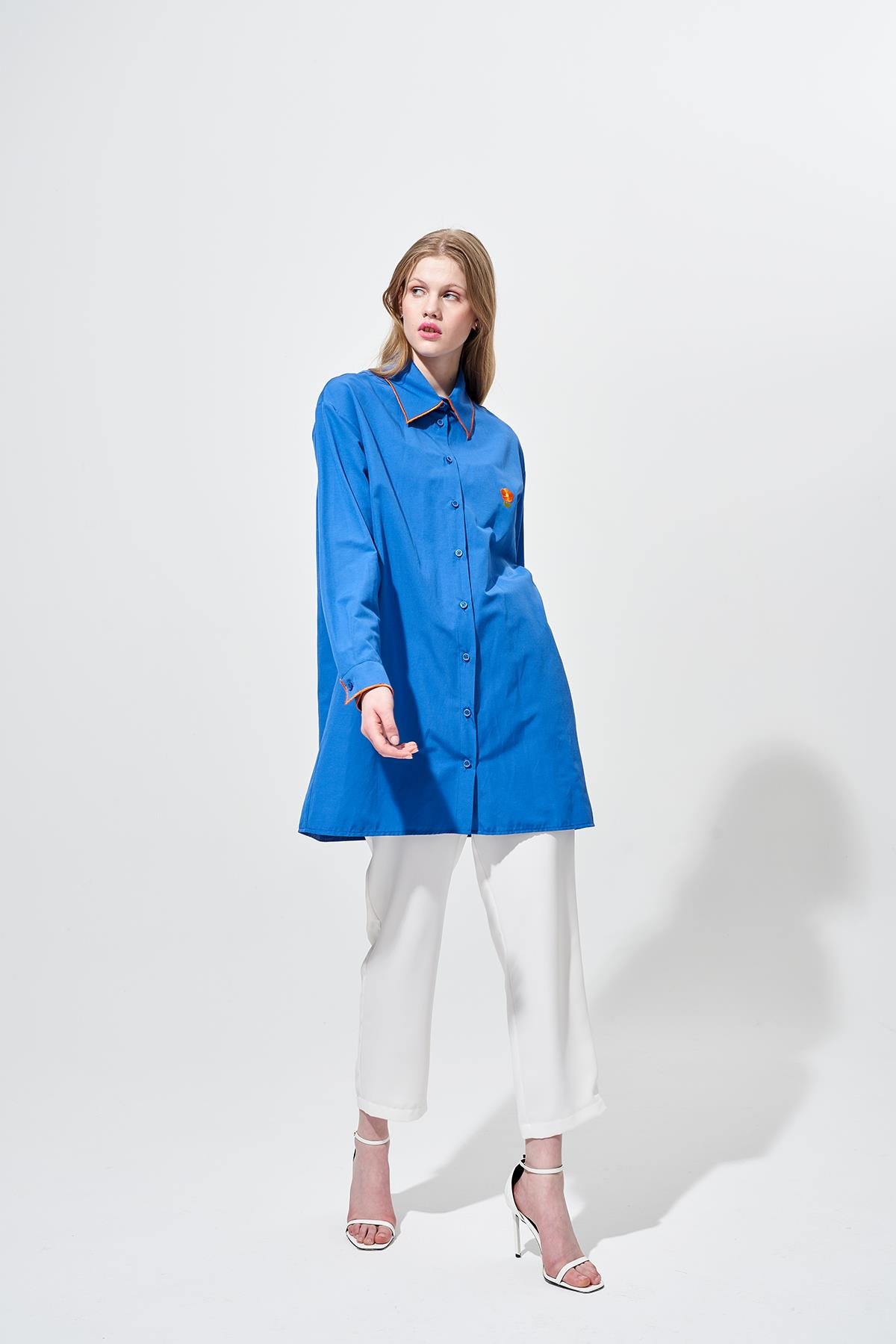 Gazado Nakış Detaylı Gömlek - İndigo