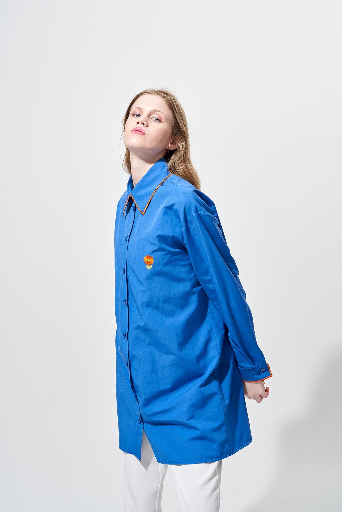 Gazado Nakış Detaylı Gömlek - İndigo