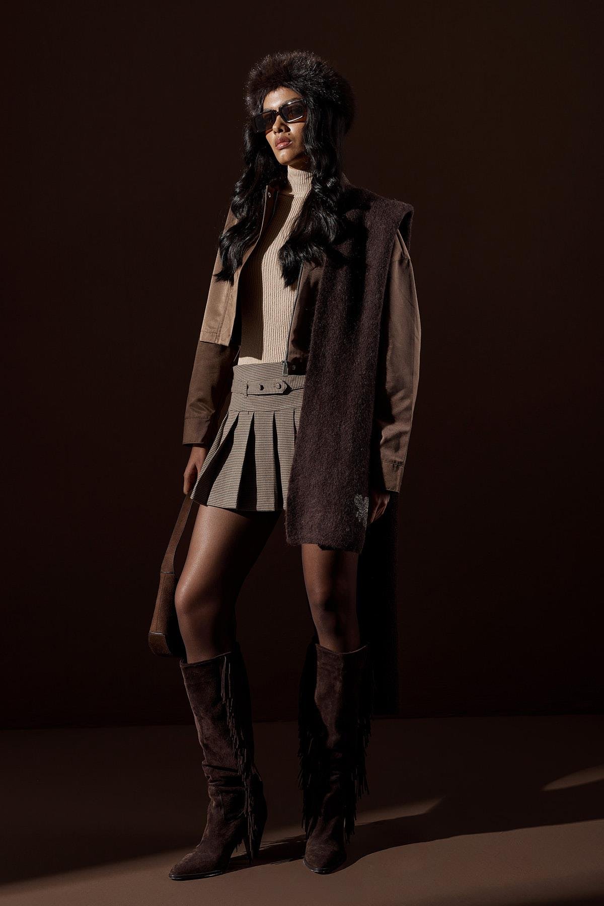 Genova Kadife Yakalı Gabardin Ceket- Acı Kahve