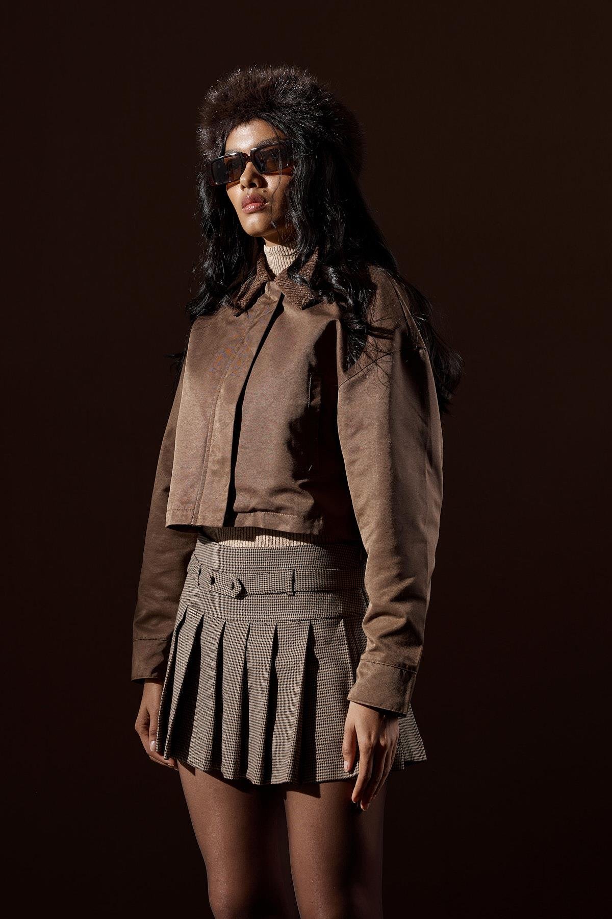 Genova Kadife Yakalı Gabardin Ceket- Acı Kahve