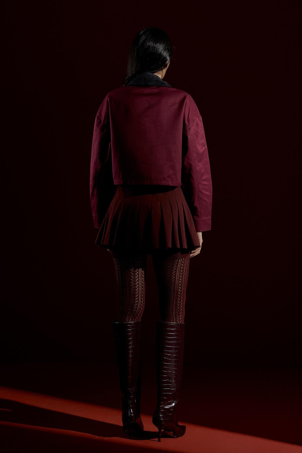 Genova Kadife Yakalı Gabardin Ceket- Bordo