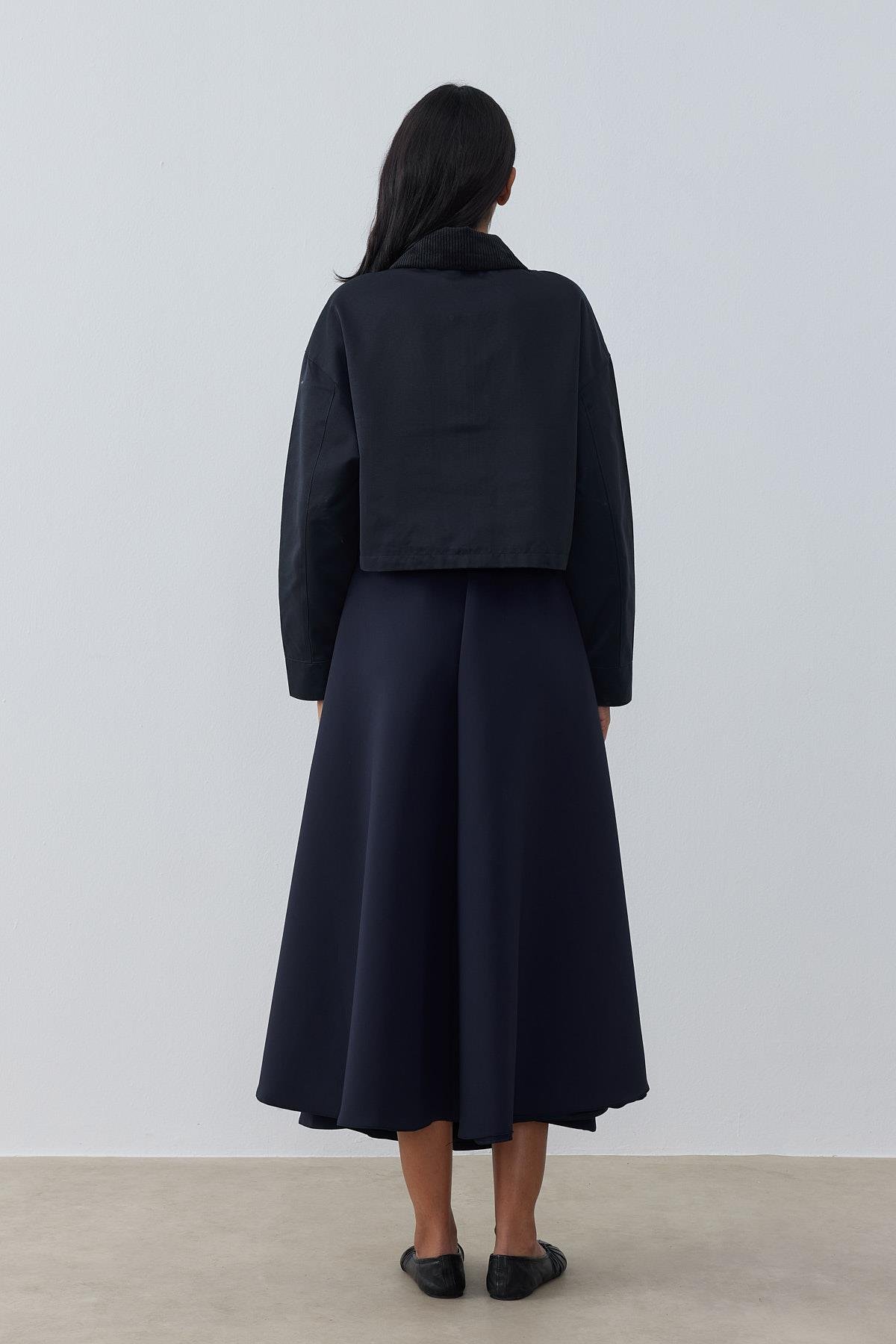 Genova Kadife Yakalı Gabardin Ceket- Lacivert