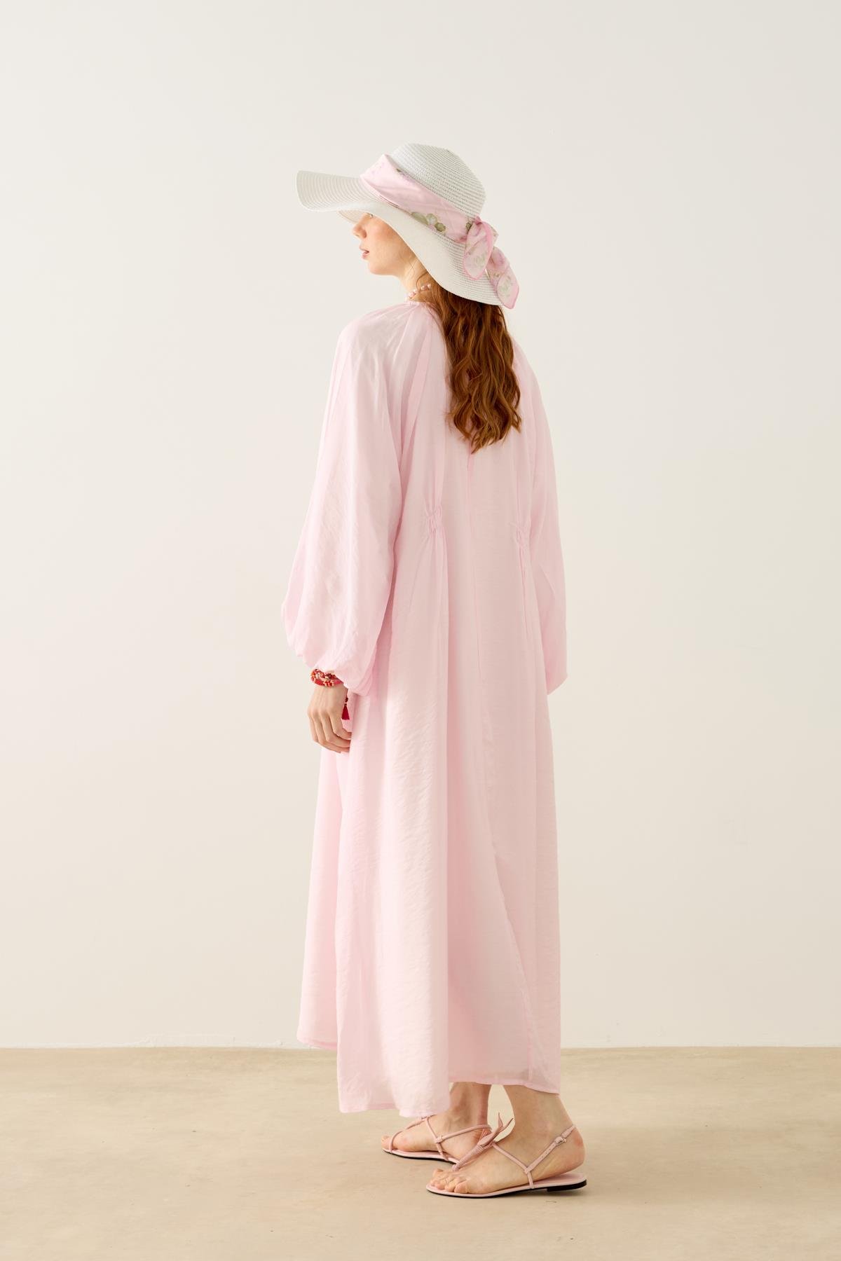 Georgina Balon Kol Büzgülü Elbise - Pembe