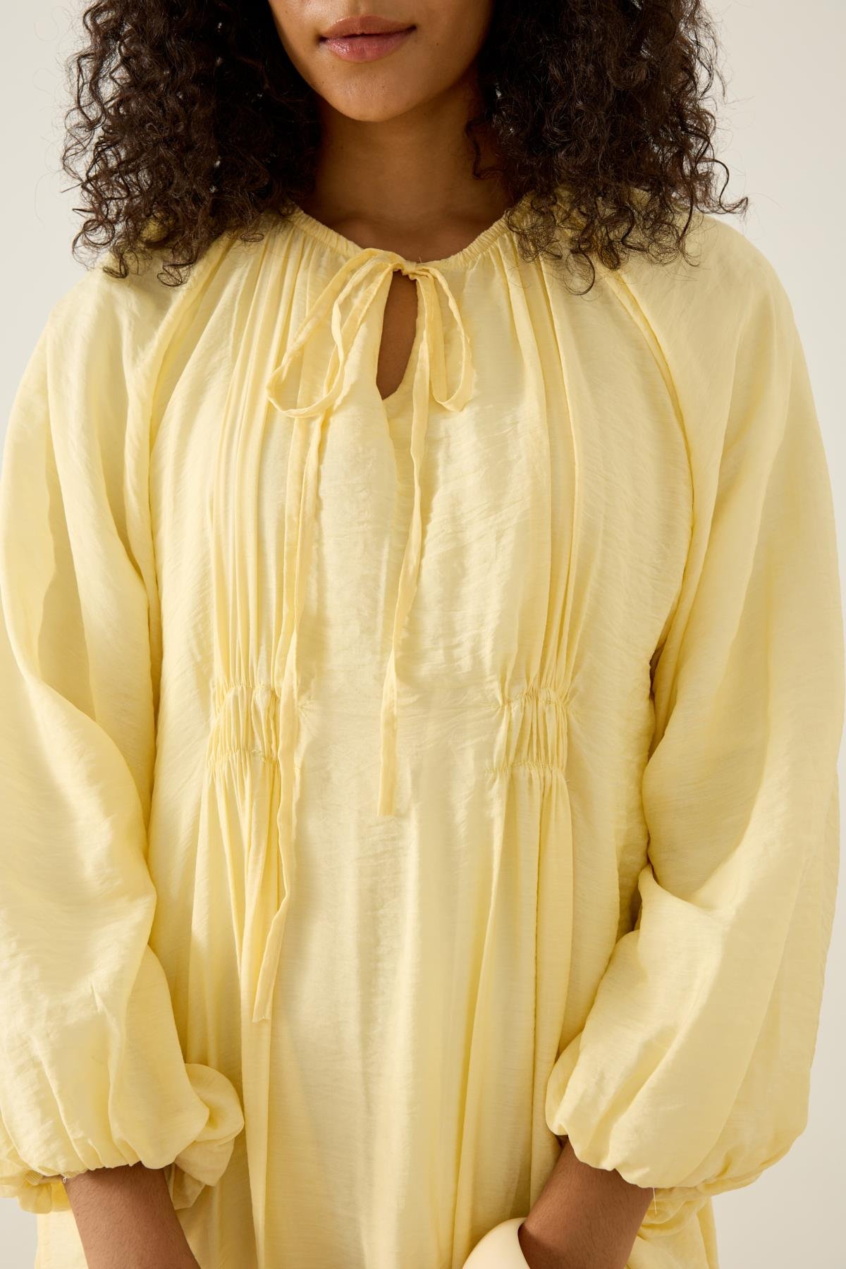 Georgina Balon Kol Büzgülü Elbise - Sarı