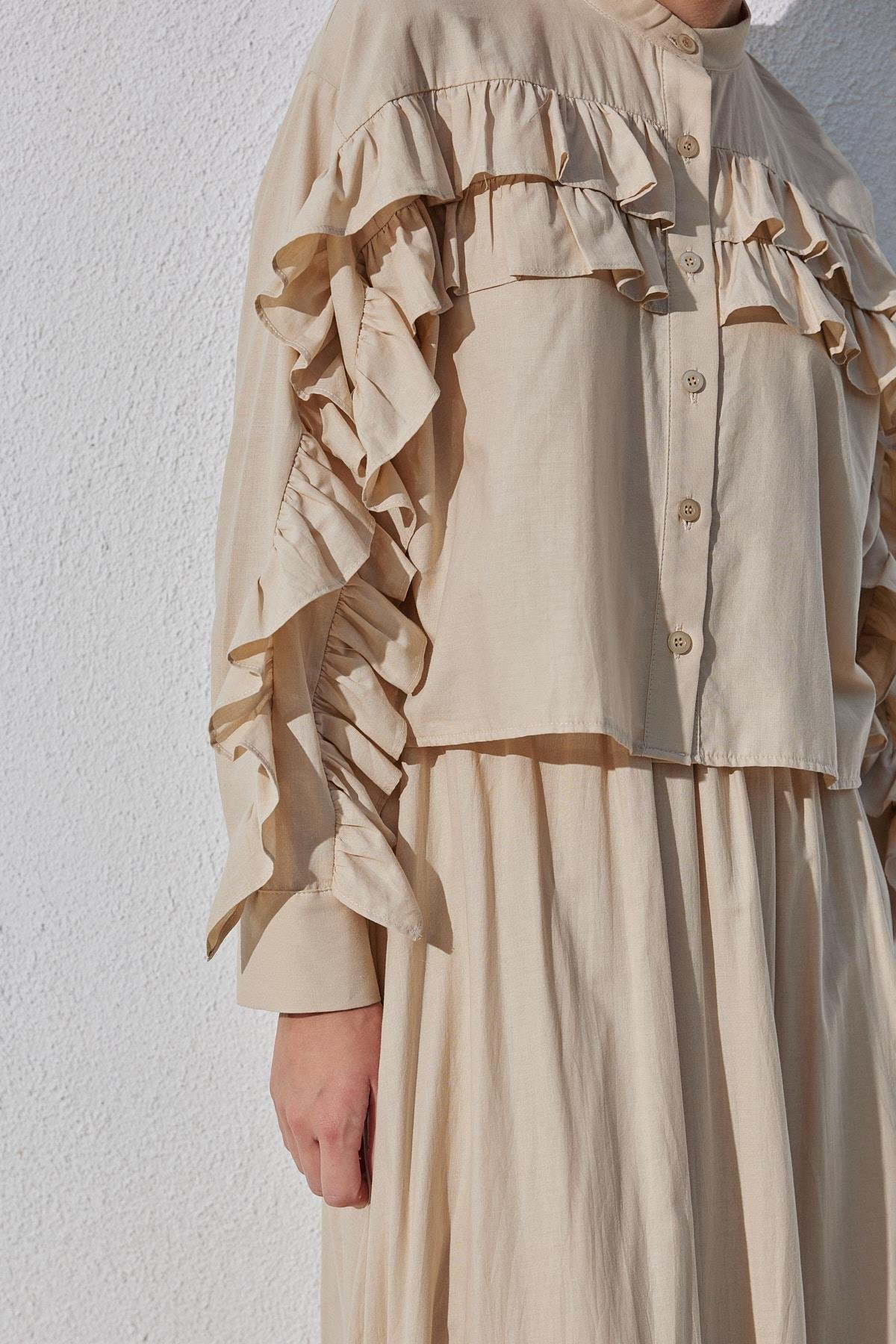 Grace Fırfırlı Pamuk Vual Gömlek- Bej