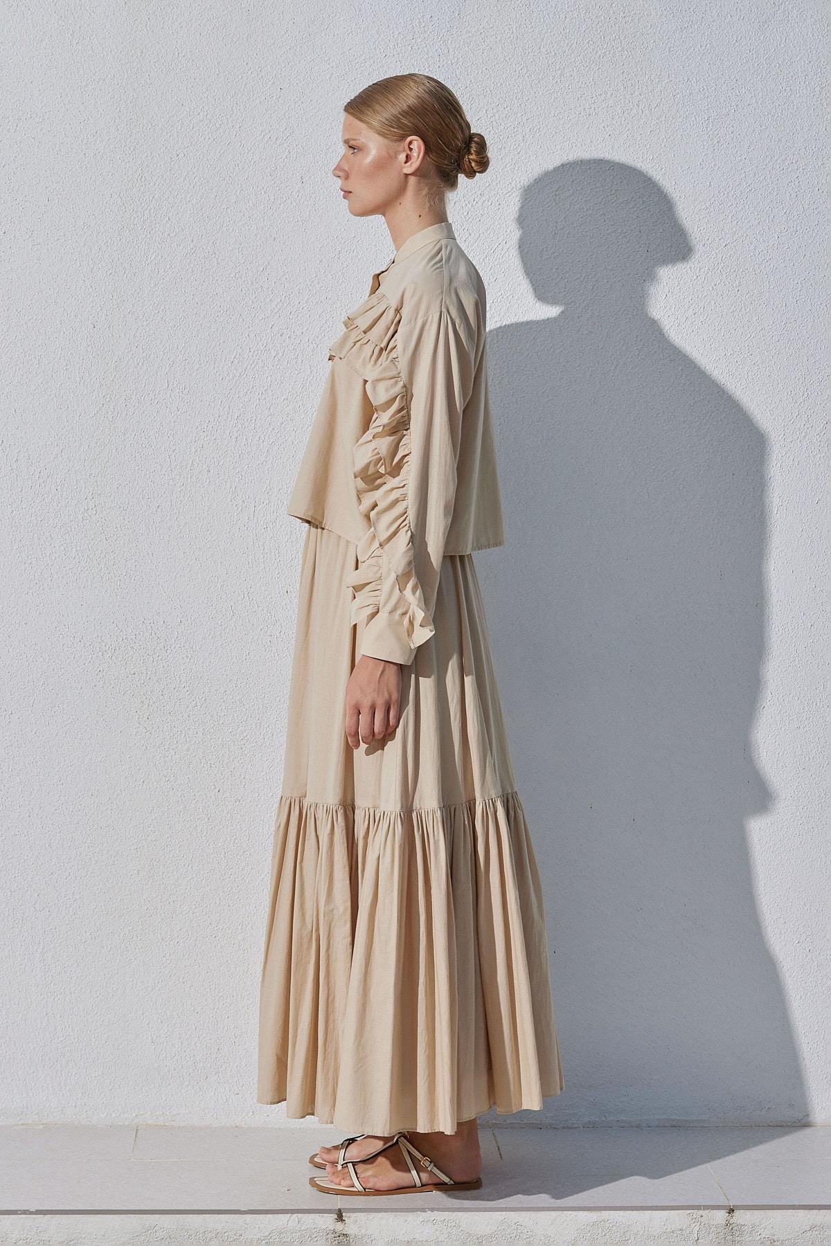 Grace Fırfırlı Pamuk Vual Gömlek- Bej