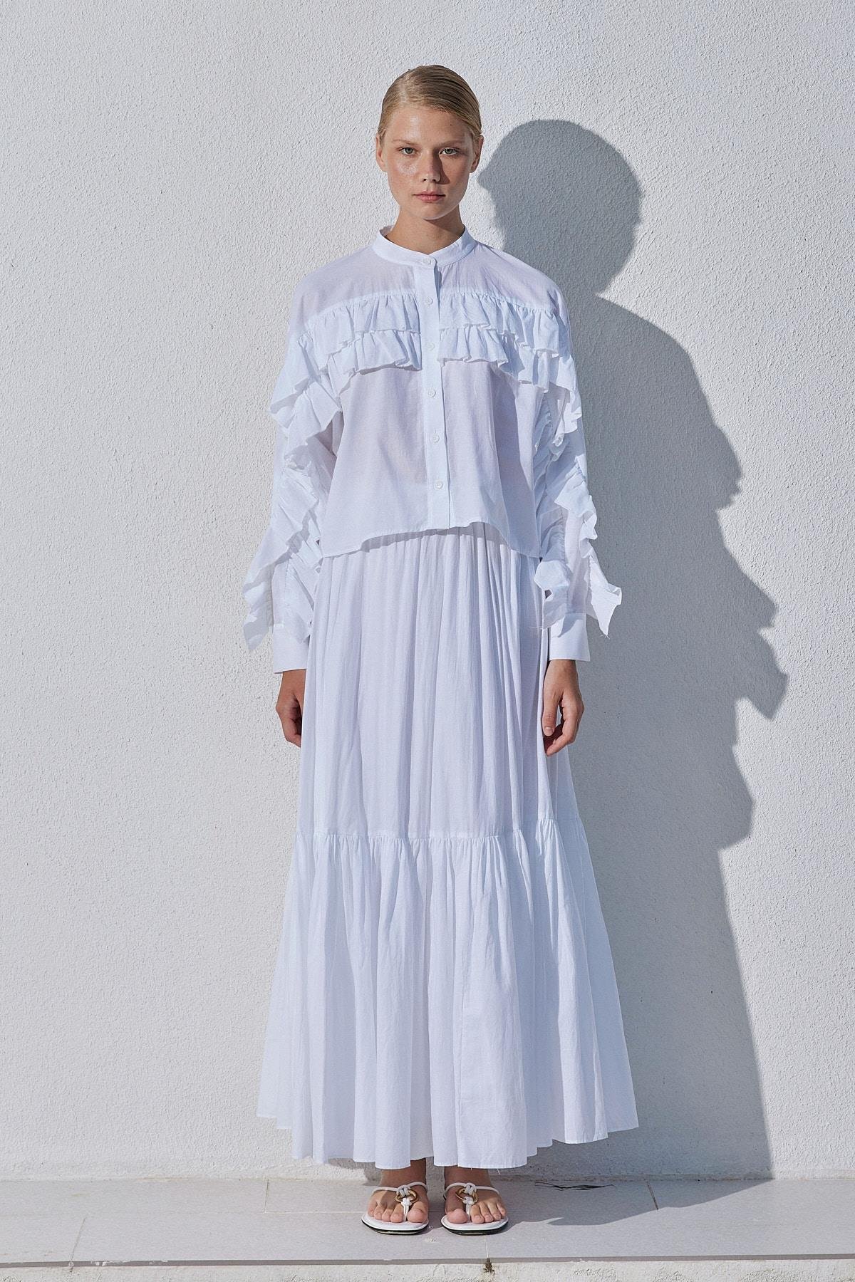 Grace Pamuk Vual Maxi Boy Etek- Beyaz