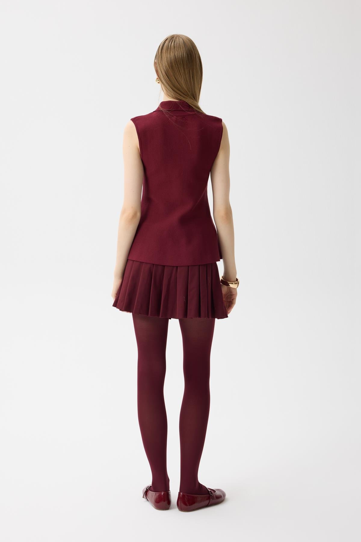 Harper Çelik Örme Düğmeli Yelek - Bordo 