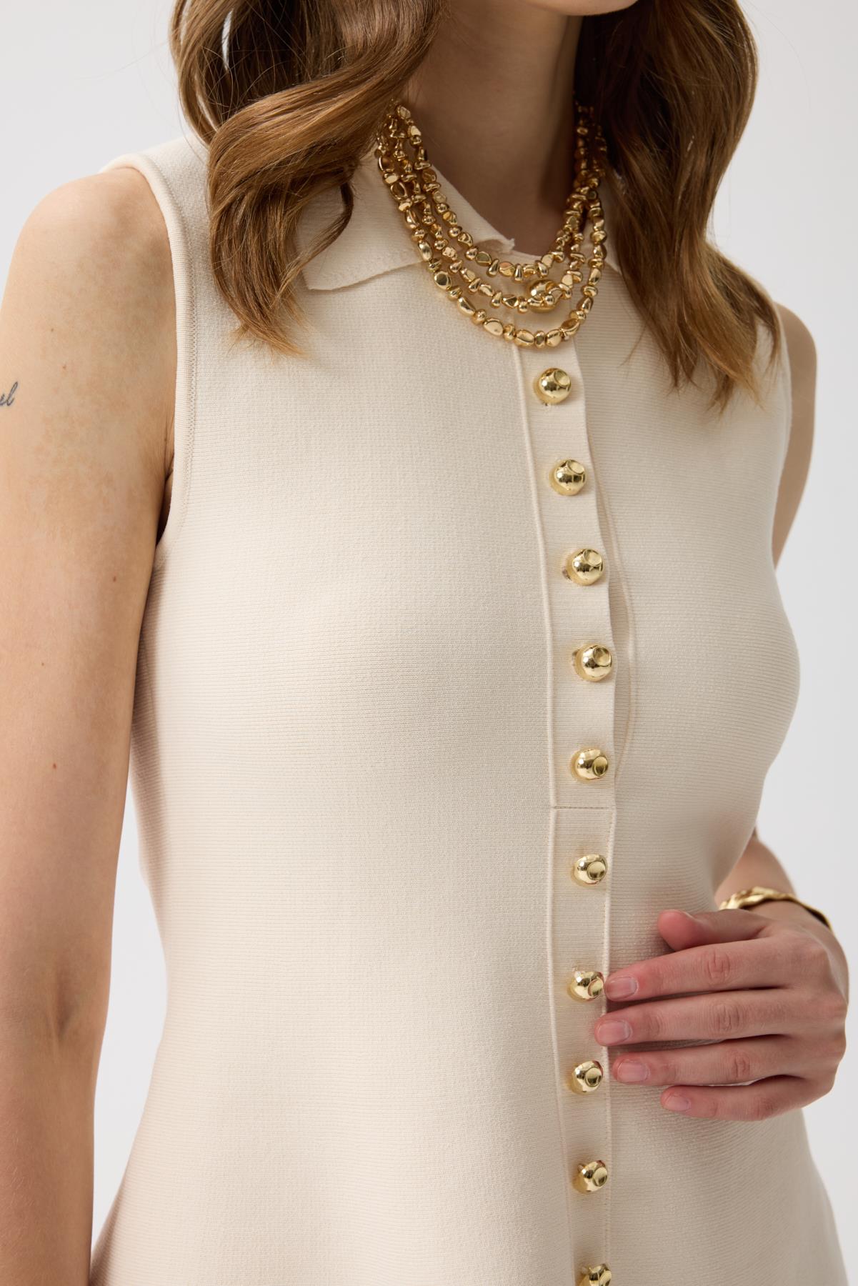 Harper Çelik Örme Düğmeli Yelek - Krem 