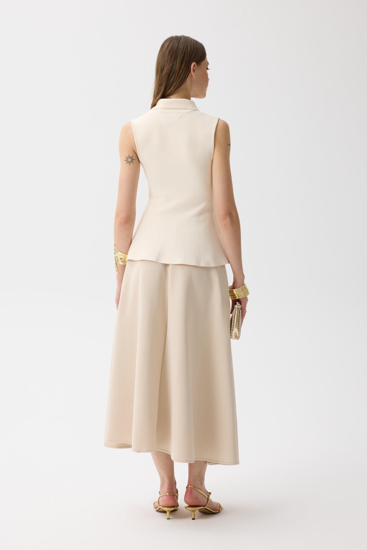 Harper Çelik Örme Düğmeli Yelek - Krem 