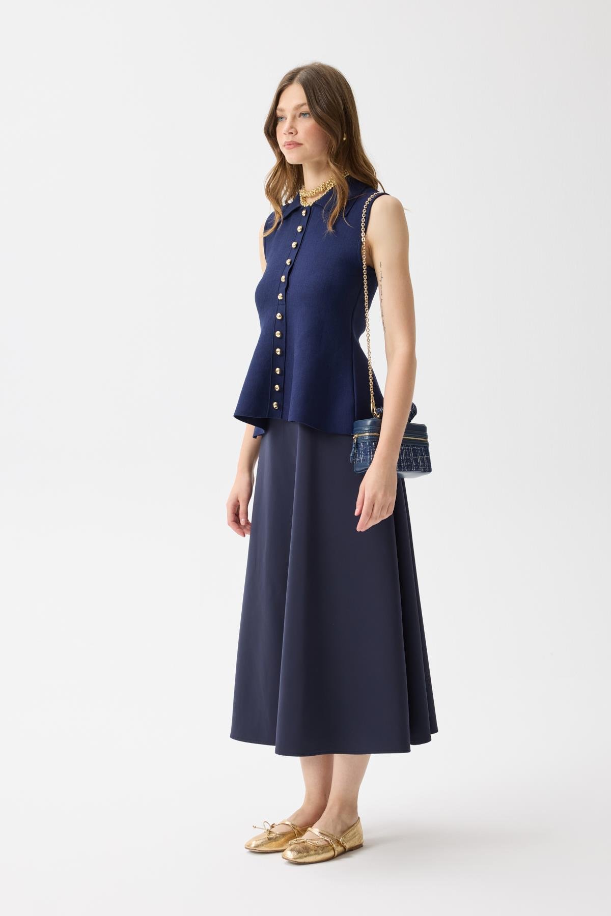 Harper Çelik Örme Düğmeli Yelek - Lacivert