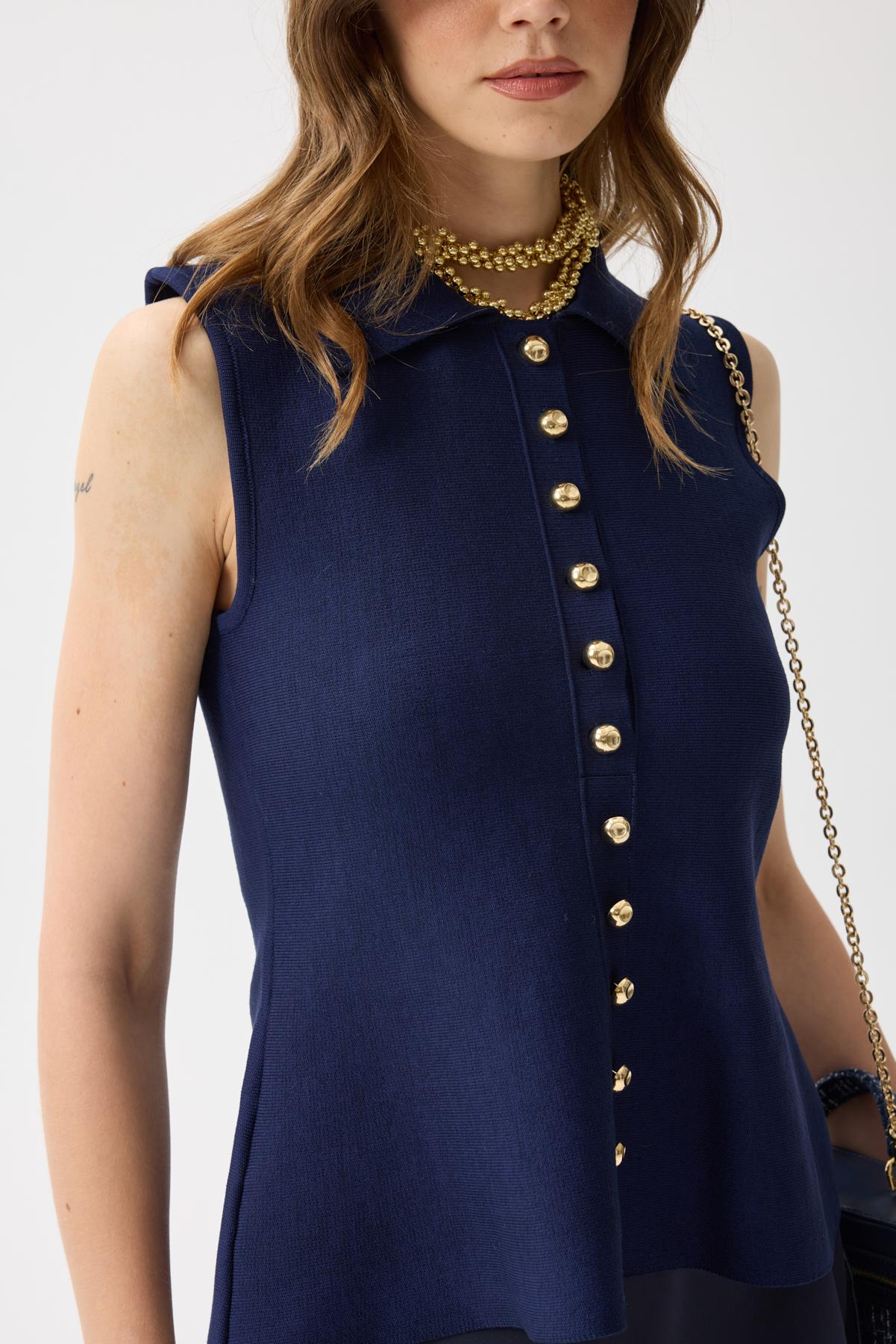 Harper Çelik Örme Düğmeli Yelek - Lacivert