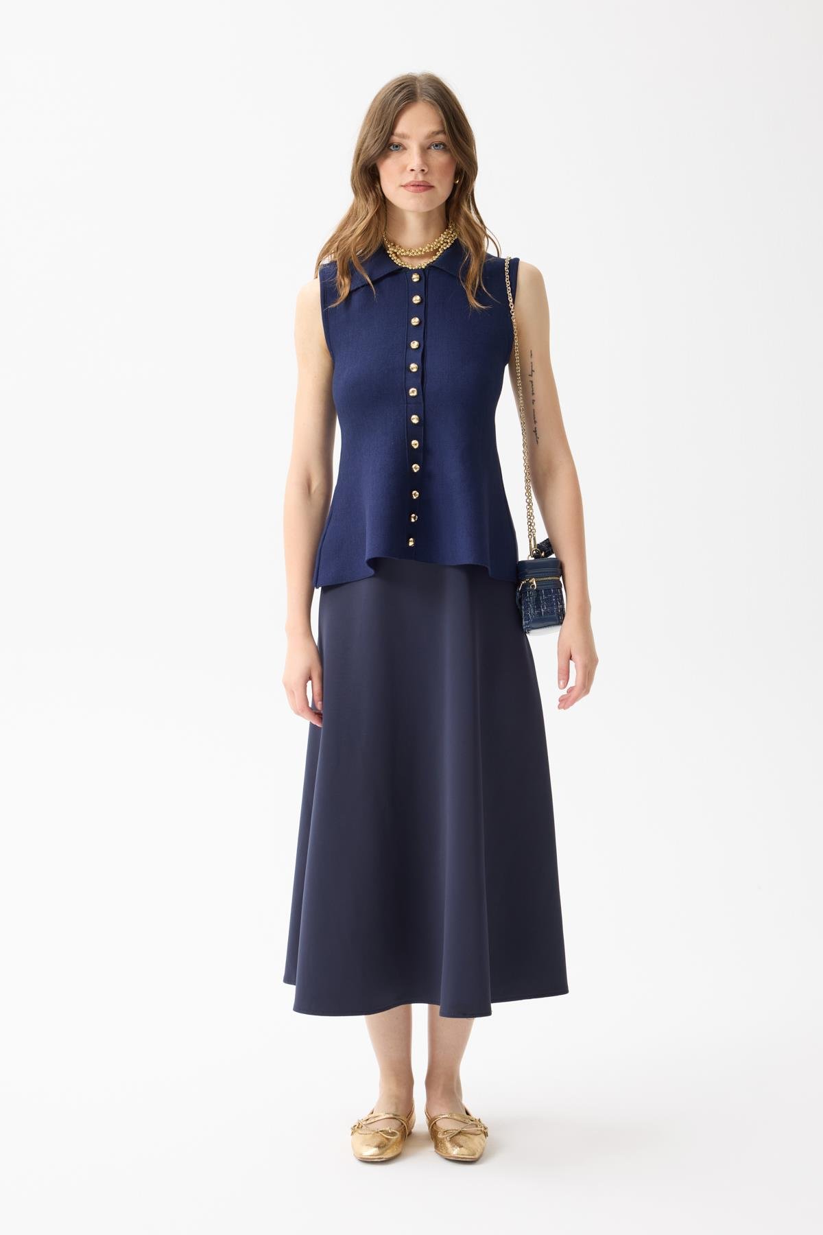 Harper Çelik Örme Düğmeli Yelek - Lacivert