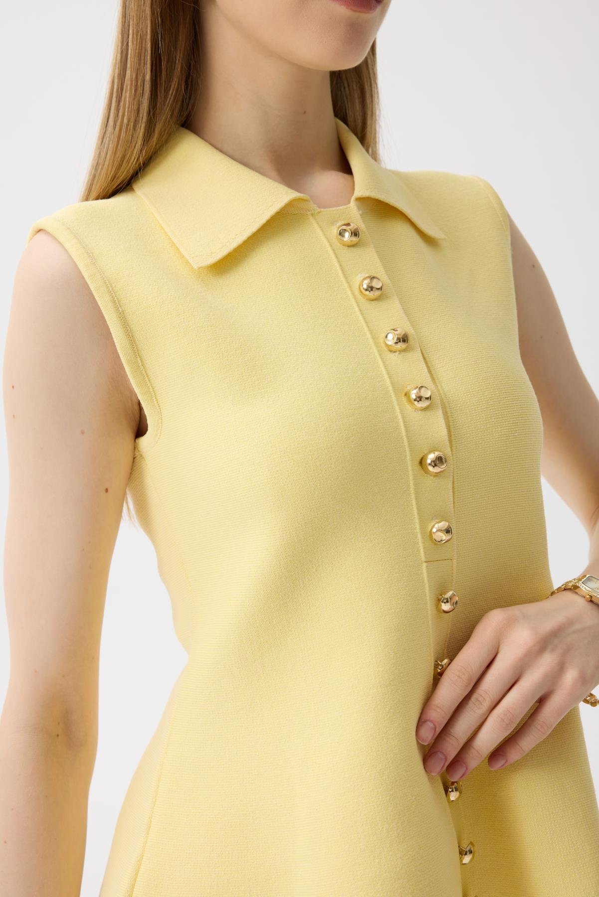 Harper Çelik Örme Düğmeli Yelek - Sarı