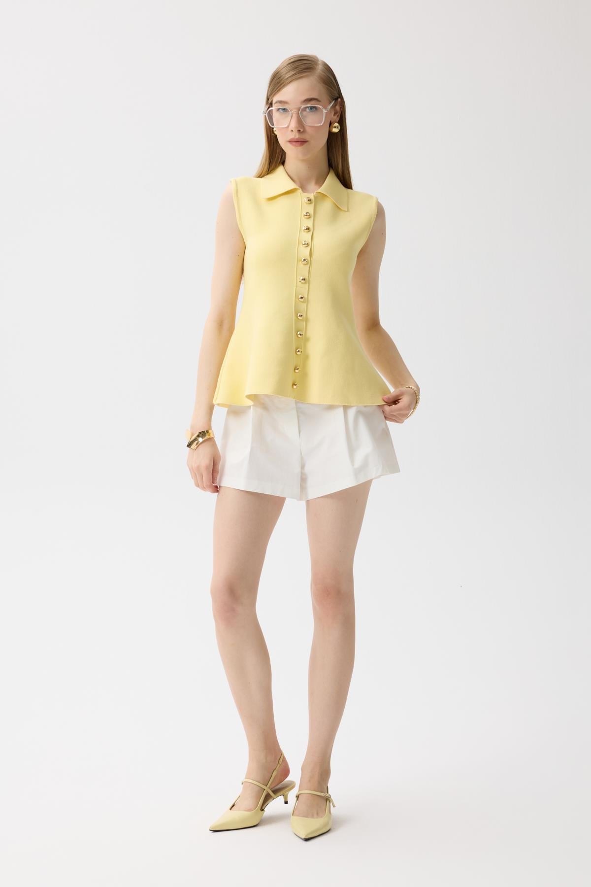 Harper Çelik Örme Düğmeli Yelek - Sarı