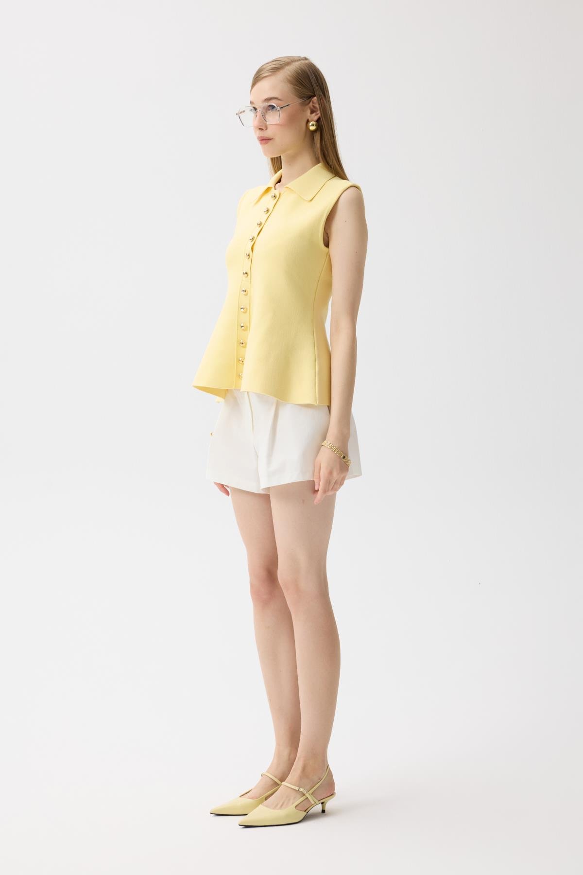 Harper Çelik Örme Düğmeli Yelek - Sarı