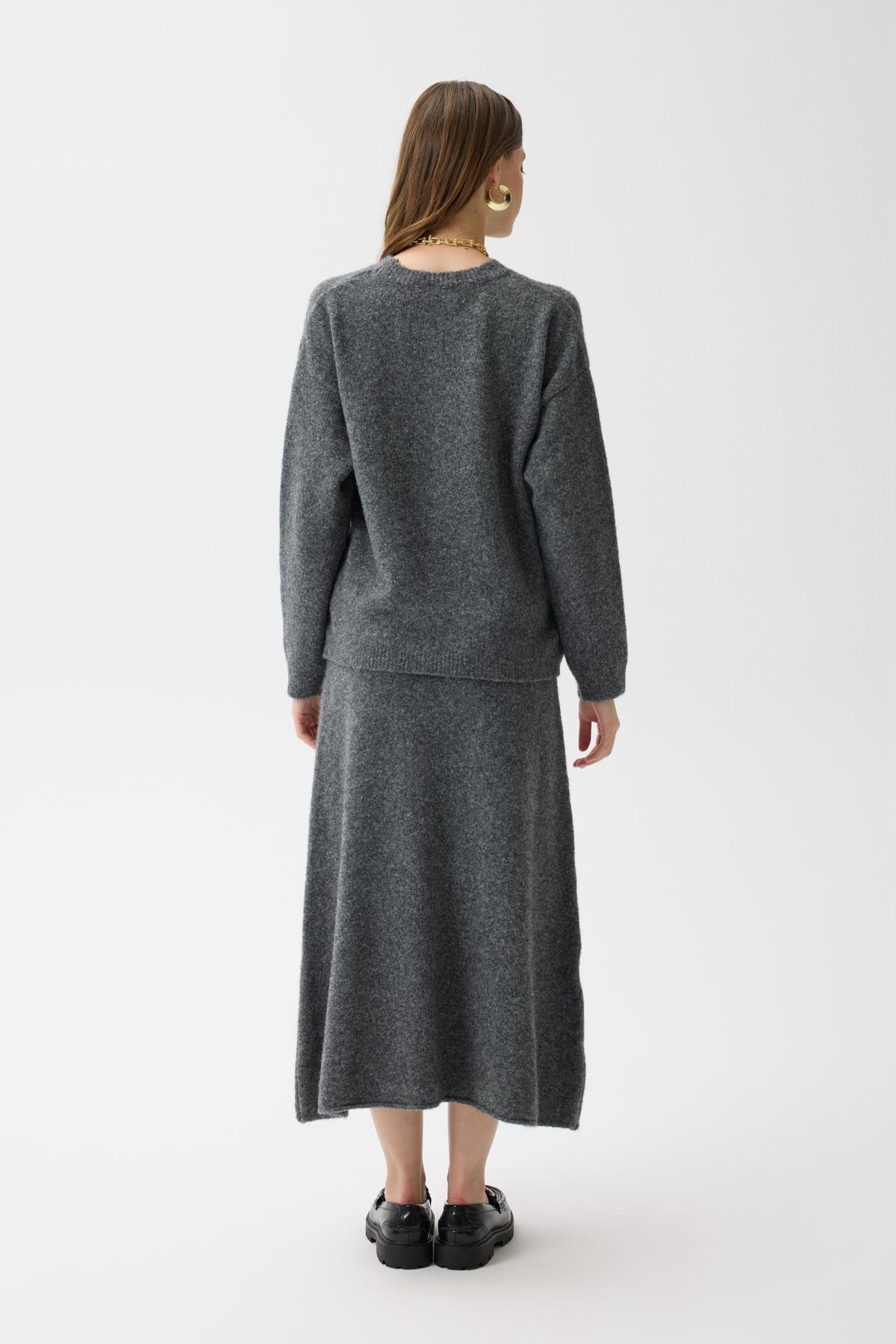 Helen Basic Triko Takım - Gri Melanj