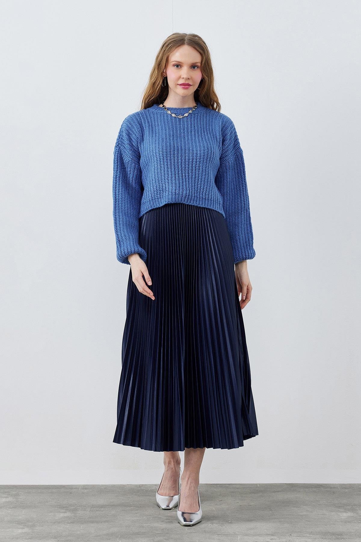 HELENA SELANİK ÖRME KAZAK - İNDİGO