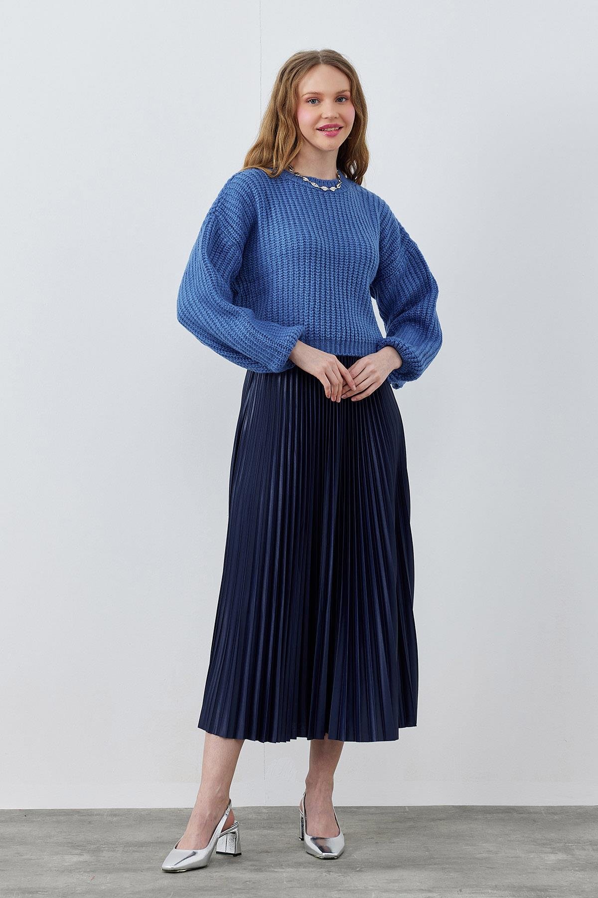 HELENA SELANİK ÖRME KAZAK - İNDİGO