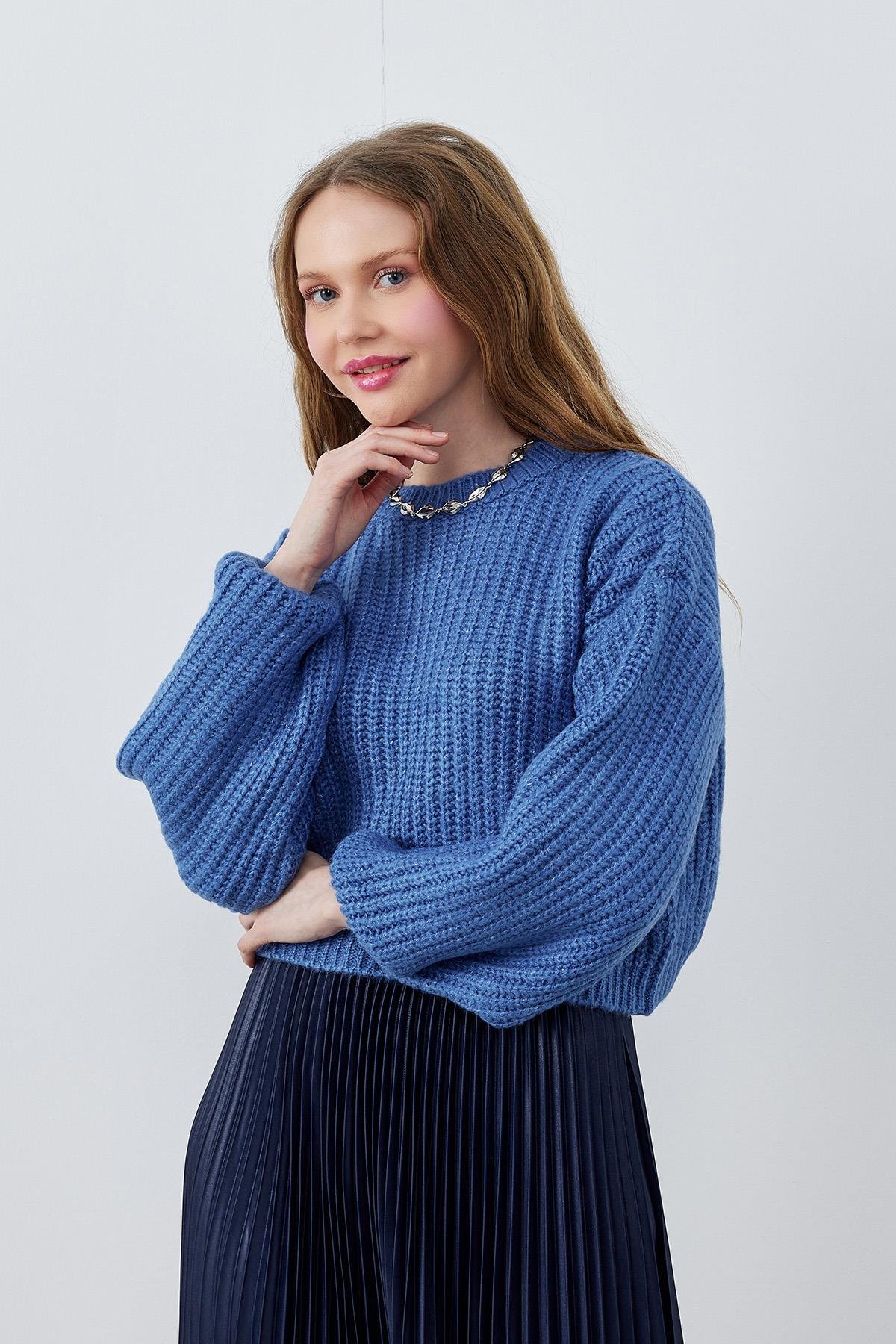 HELENA SELANİK ÖRME KAZAK - İNDİGO