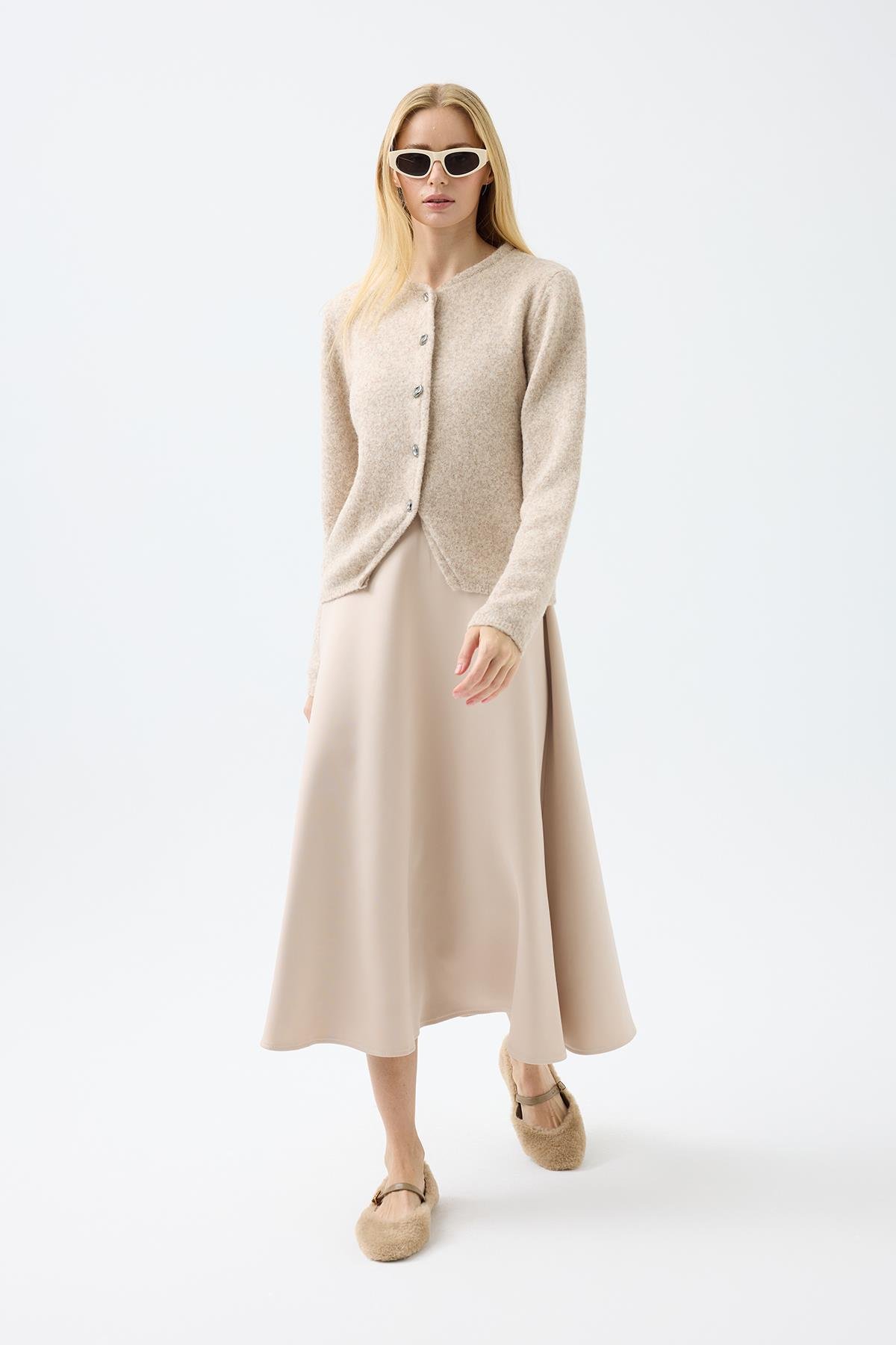 Holly Düğme Aksesuarlı Hırka  - Bej 