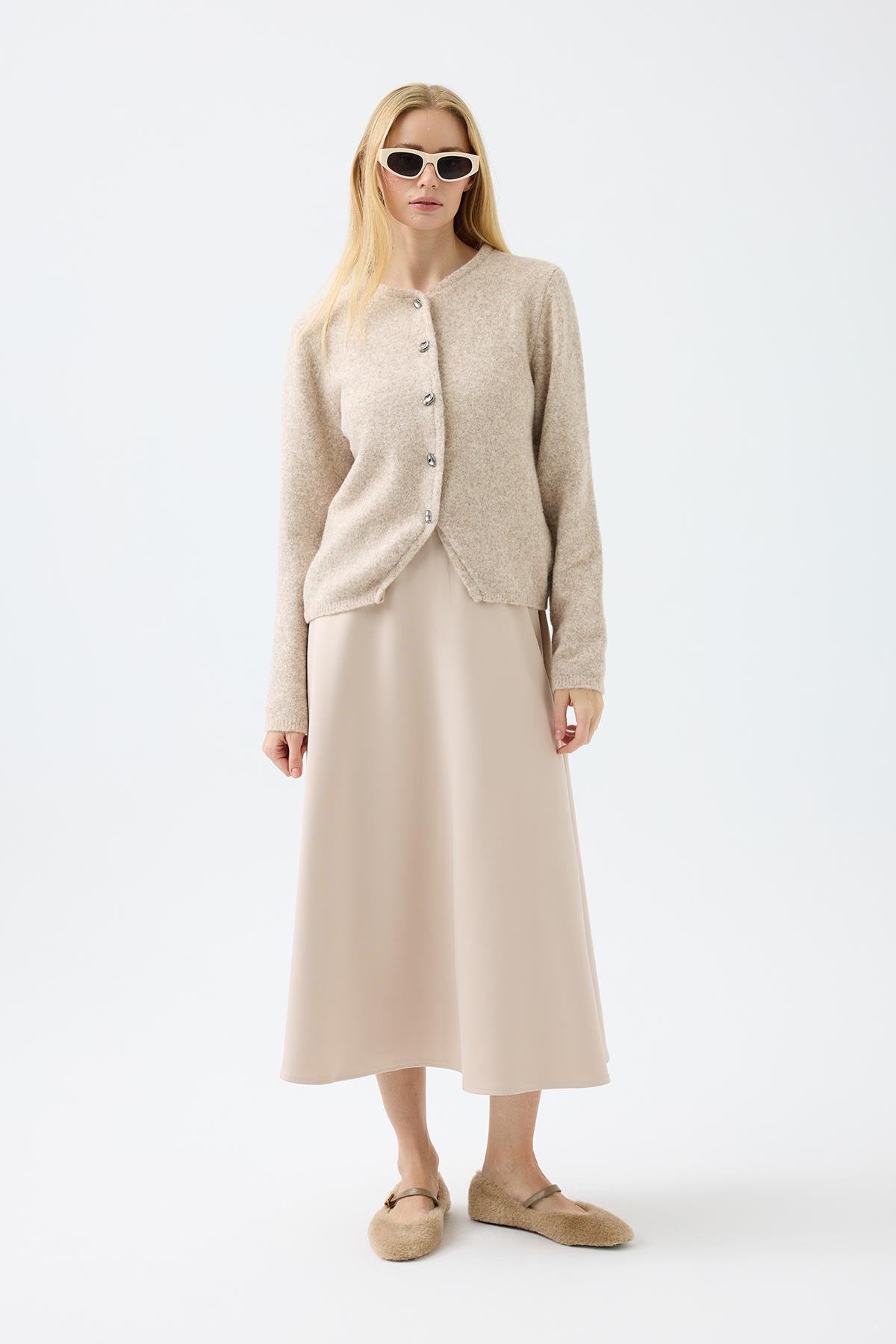 Holly Düğme Aksesuarlı Hırka  - Bej 