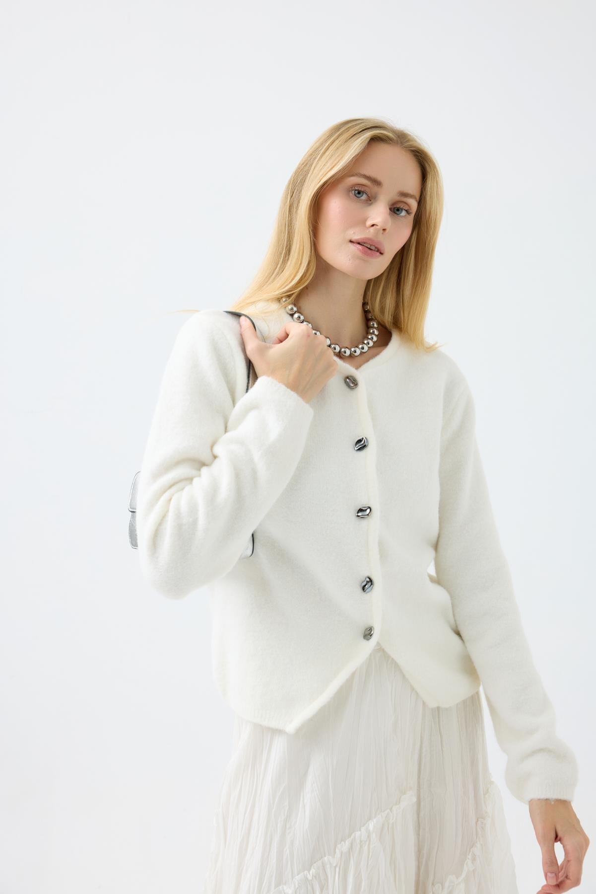 Holly Düğme Aksesuarlı Hırka  - Ekru 