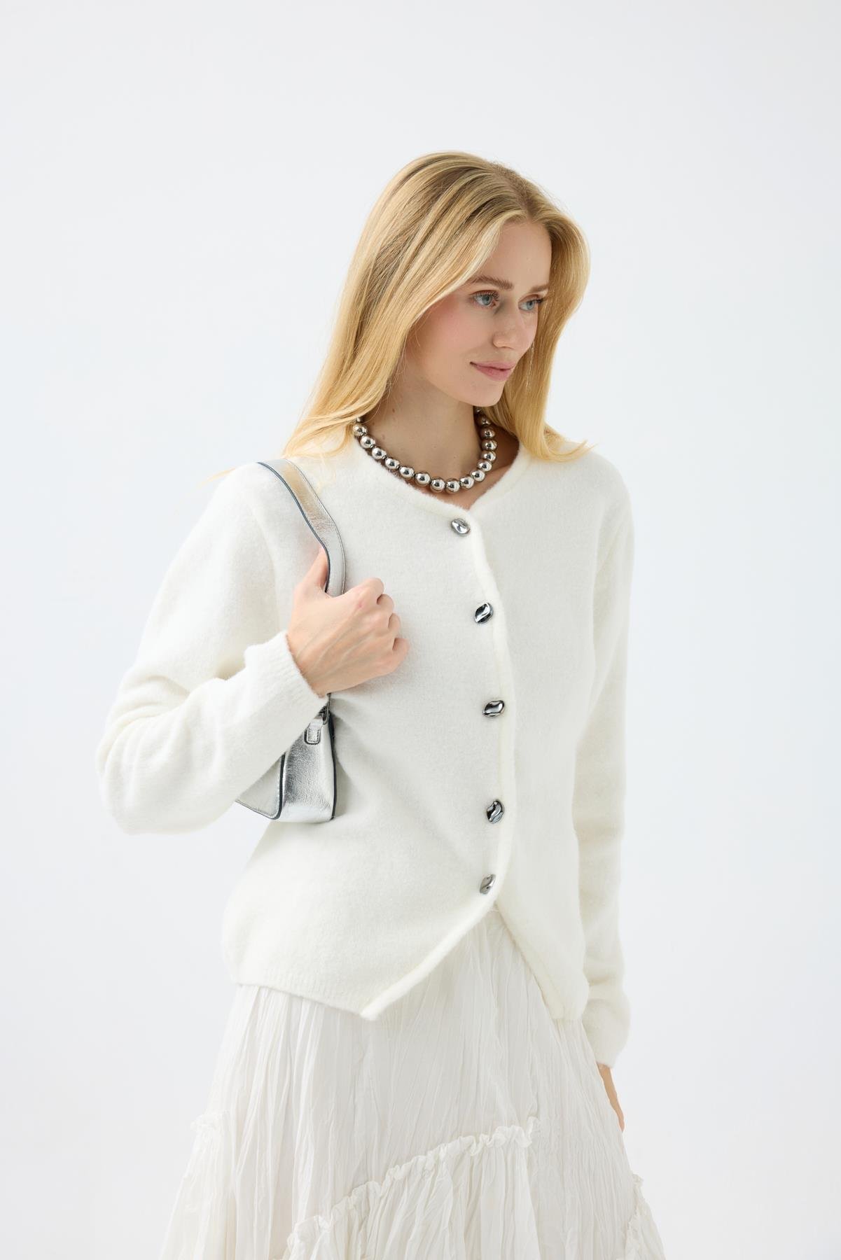 Holly Düğme Aksesuarlı Hırka  - Ekru 