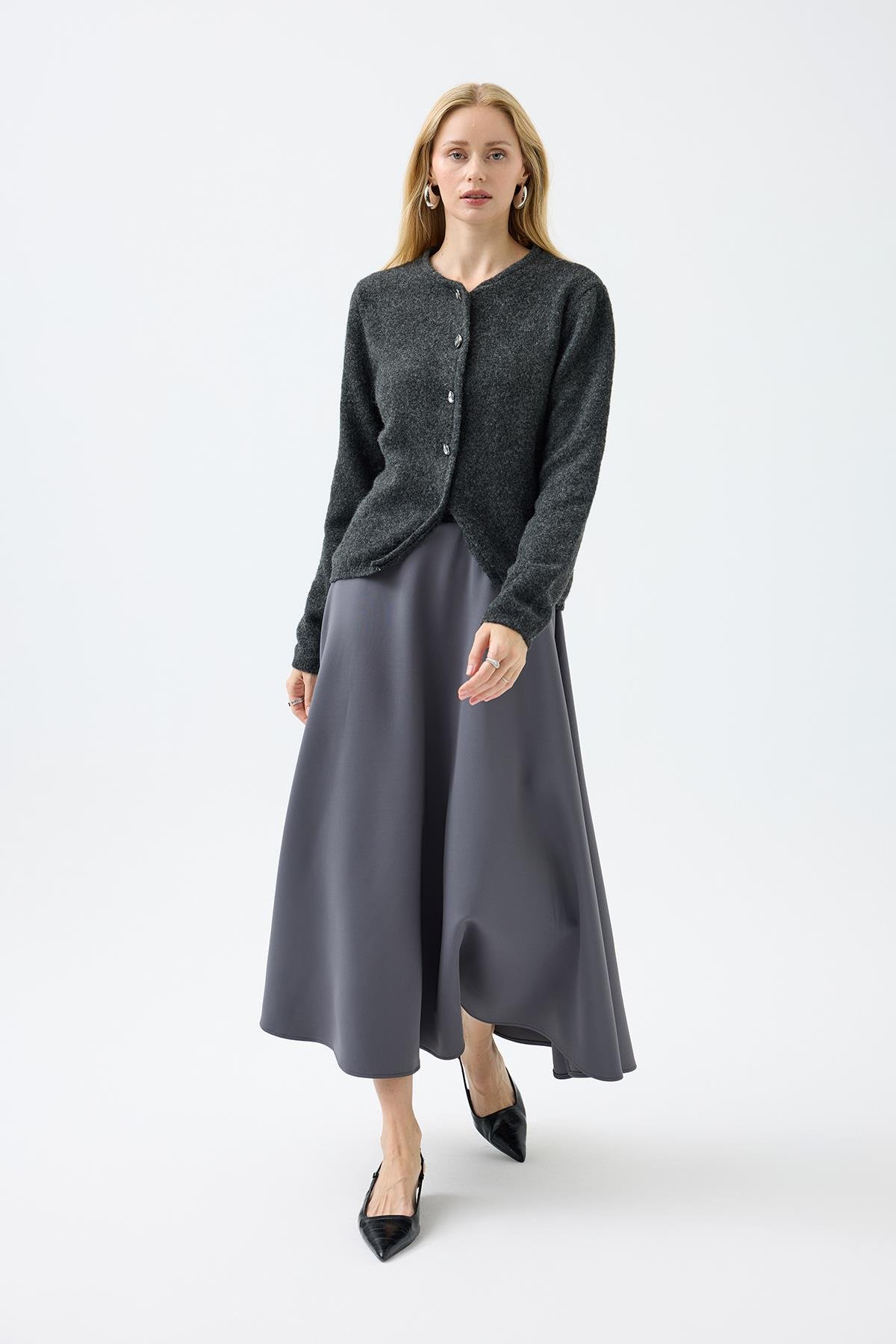 Holly Düğme Aksesuarlı Hırka - Füme 