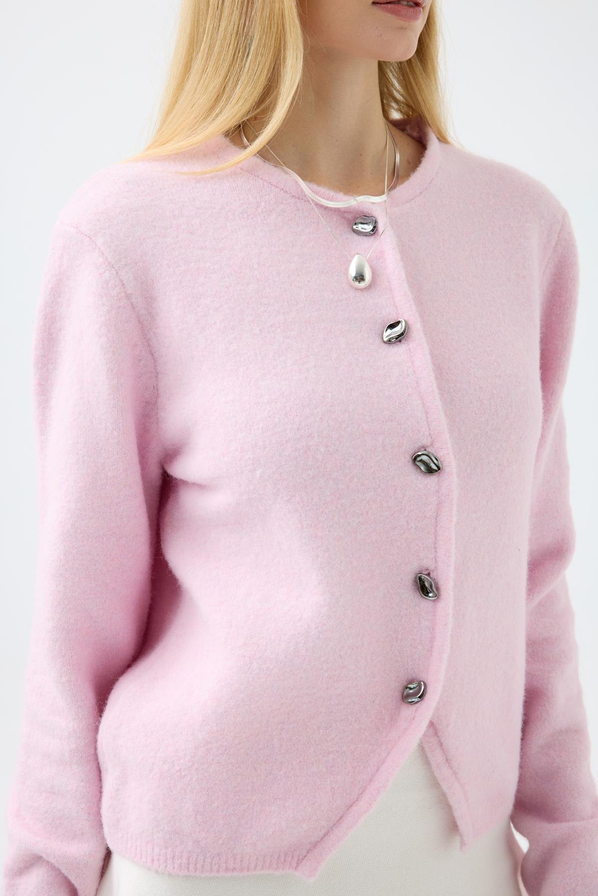 Holly Düğme Aksesuarlı Hırka  - Pembe 