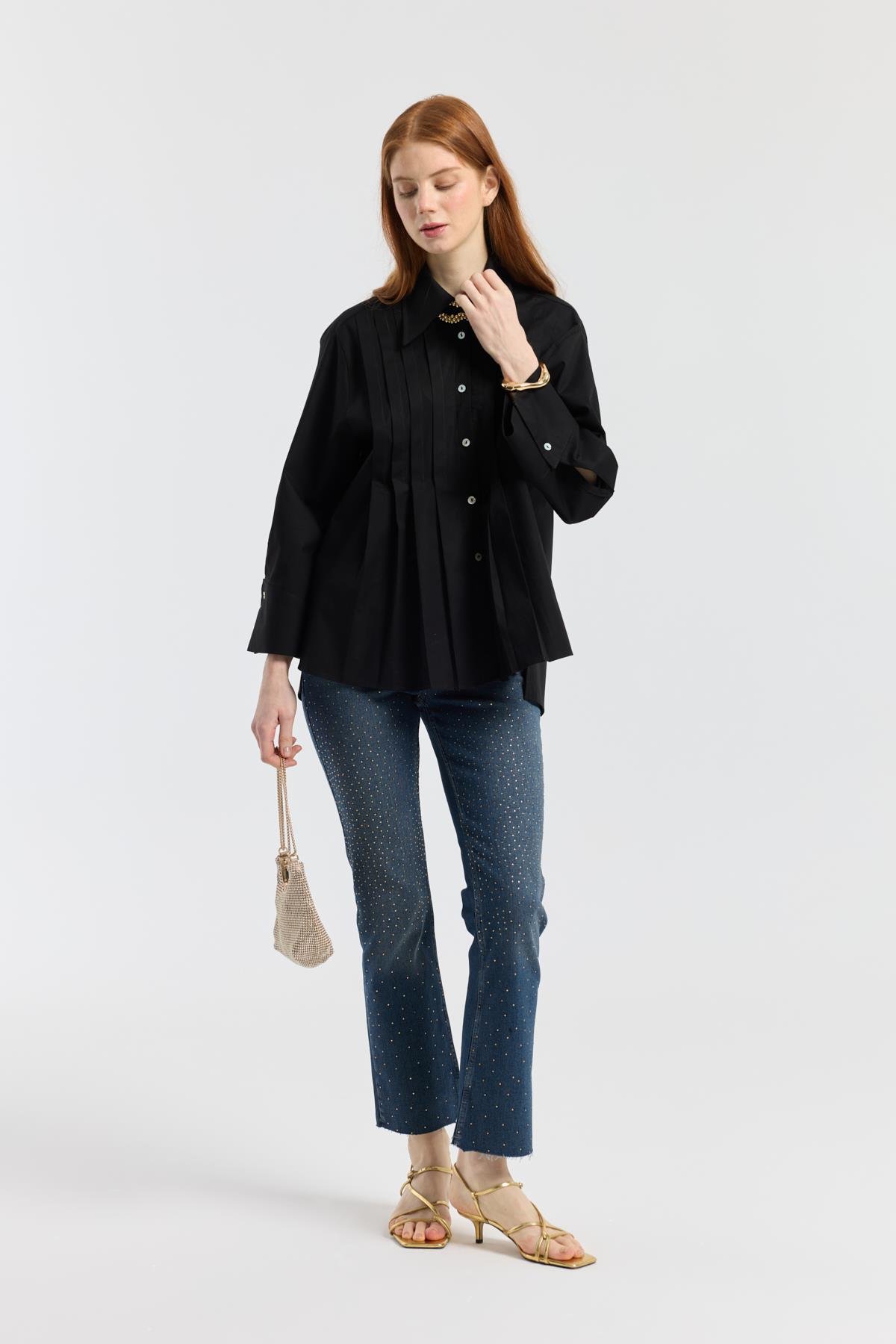 Hotfix Baskılı Kesik Paçalı Denim 