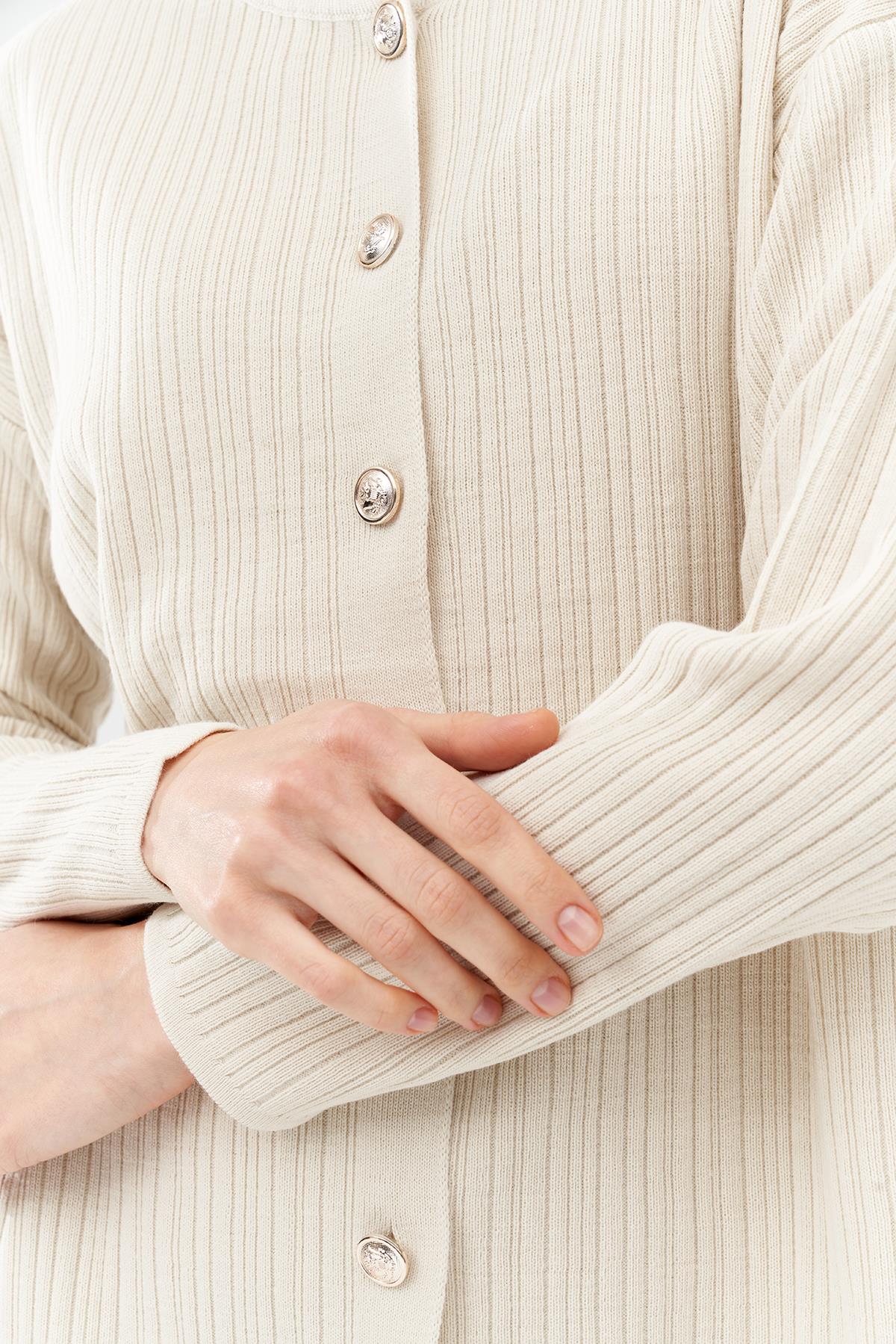 ICON GOLD DÜĞME DETAYLI FİTİLLİ ETEKLİ TAKIM - BEJ