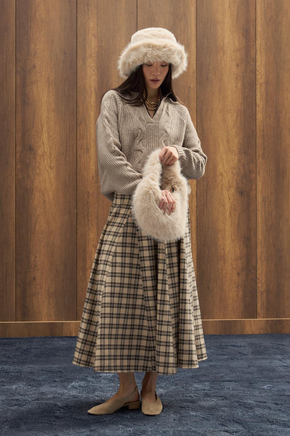 İdil Ekose Parçalı Etek - Bej 