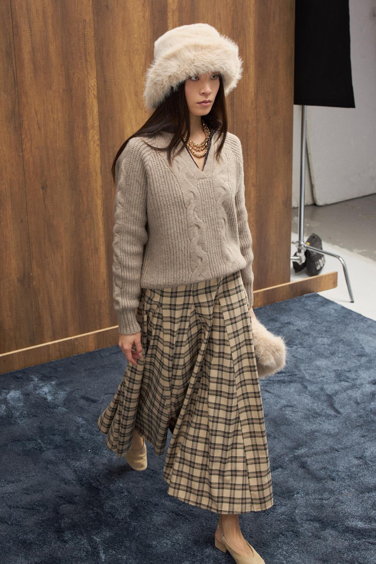 İdil Ekose Parçalı Etek - Bej 