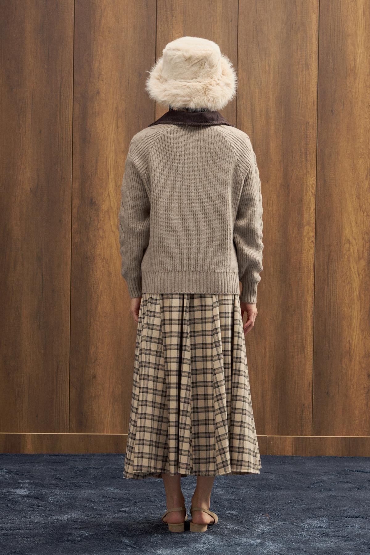 İdil Ekose Parçalı Etek - Bej 