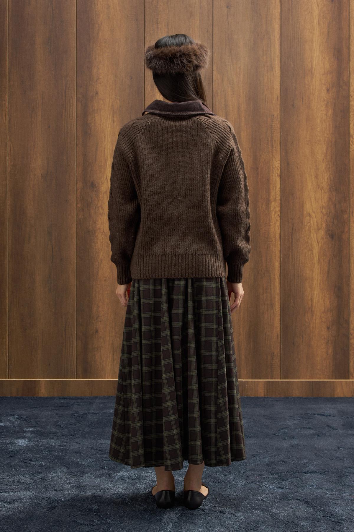 İdil Ekose Parçalı Etek - Kahverengi 