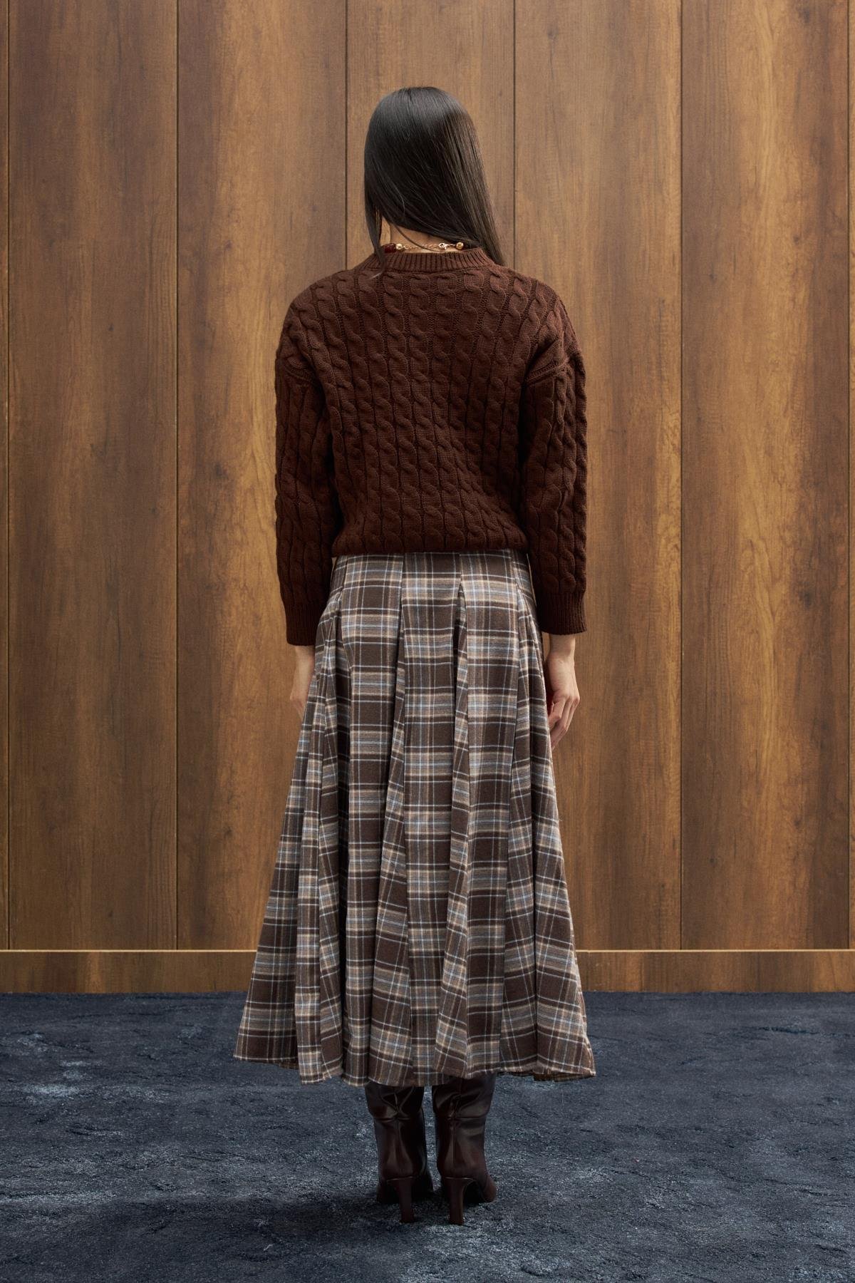 İdil Ekose Parçalı Etek - Vizon