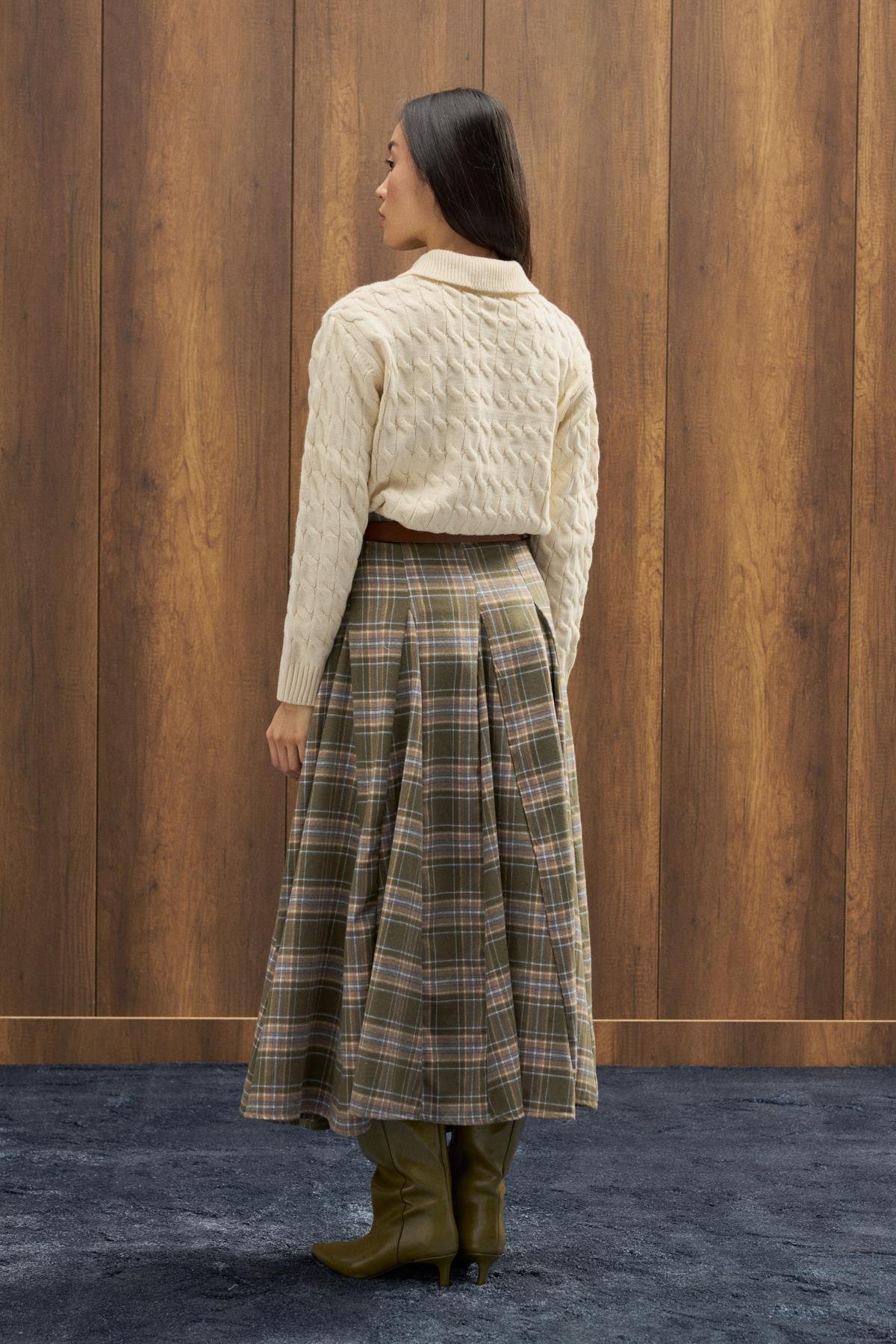 İdil Ekose Parçalı Etek - Yeşil 