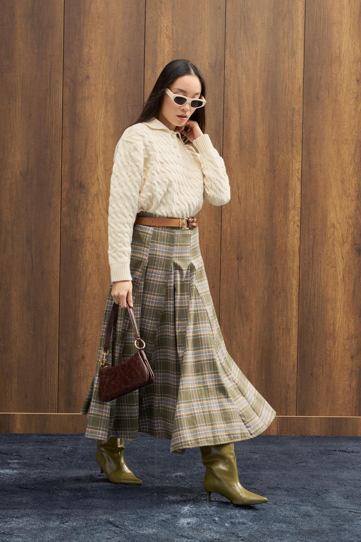 İdil Ekose Parçalı Etek - Yeşil 