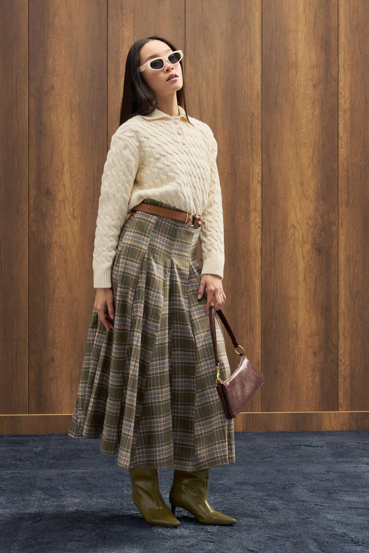 İdil Ekose Parçalı Etek - Yeşil 