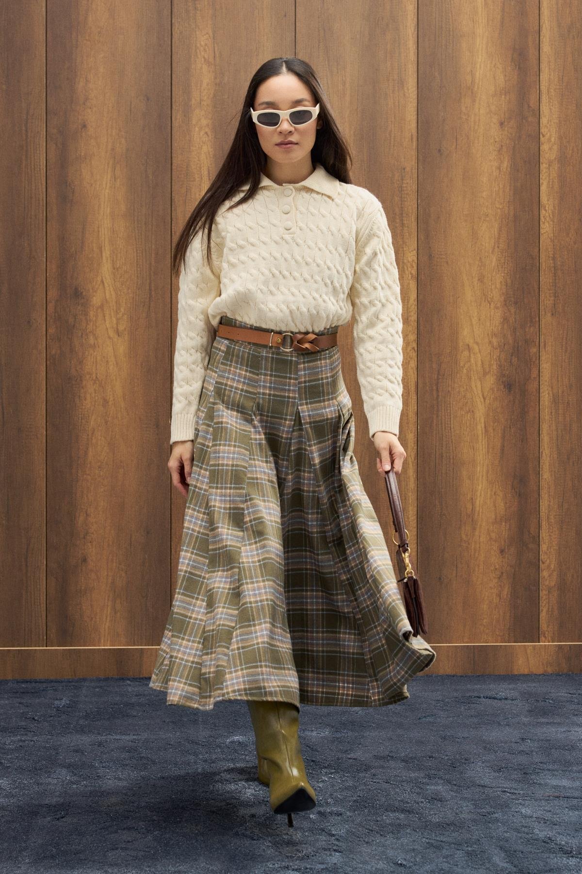 İdil Ekose Parçalı Etek - Yeşil 