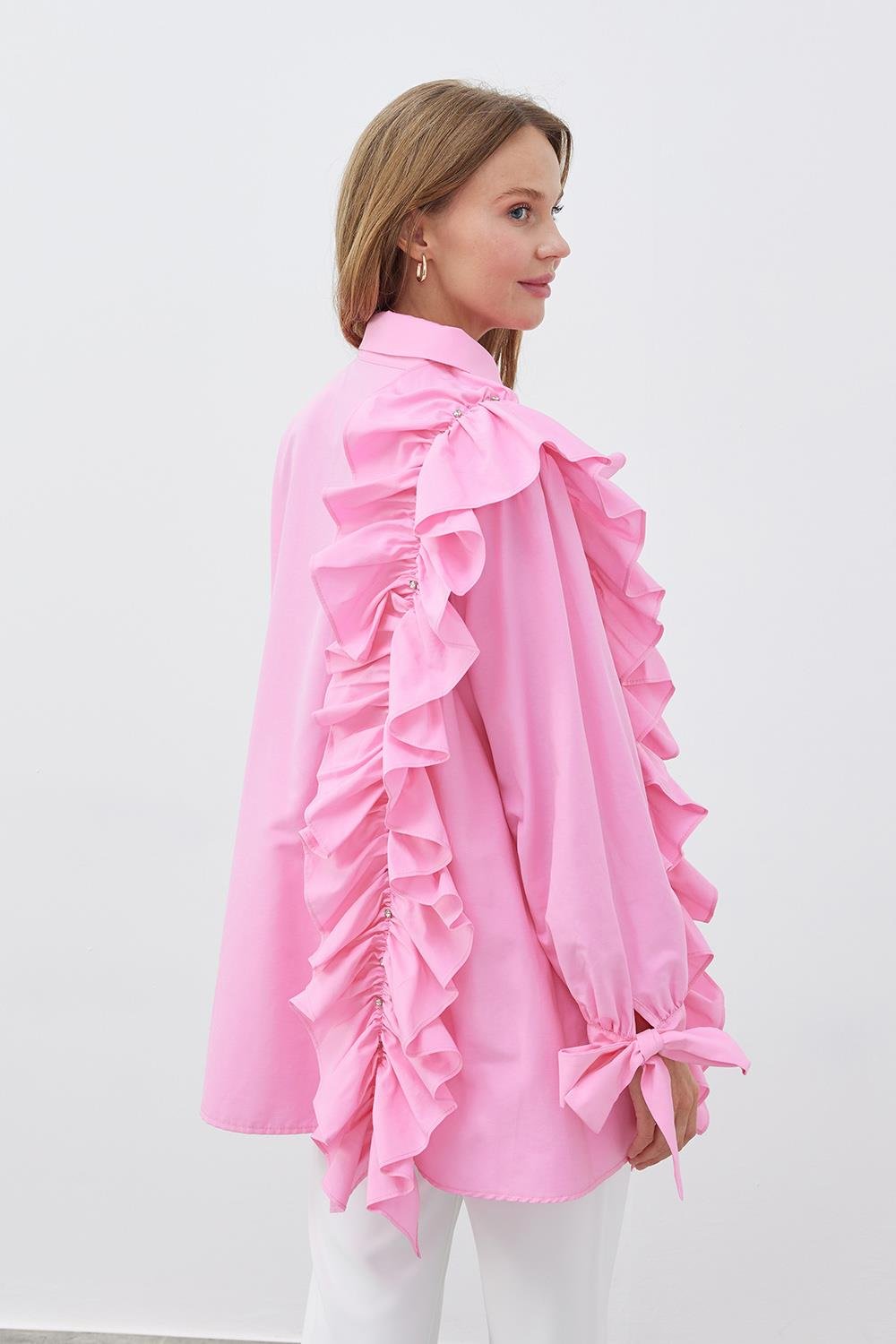 İLEYDA BÜZGÜLÜ GÖMLEK- PEMBE 