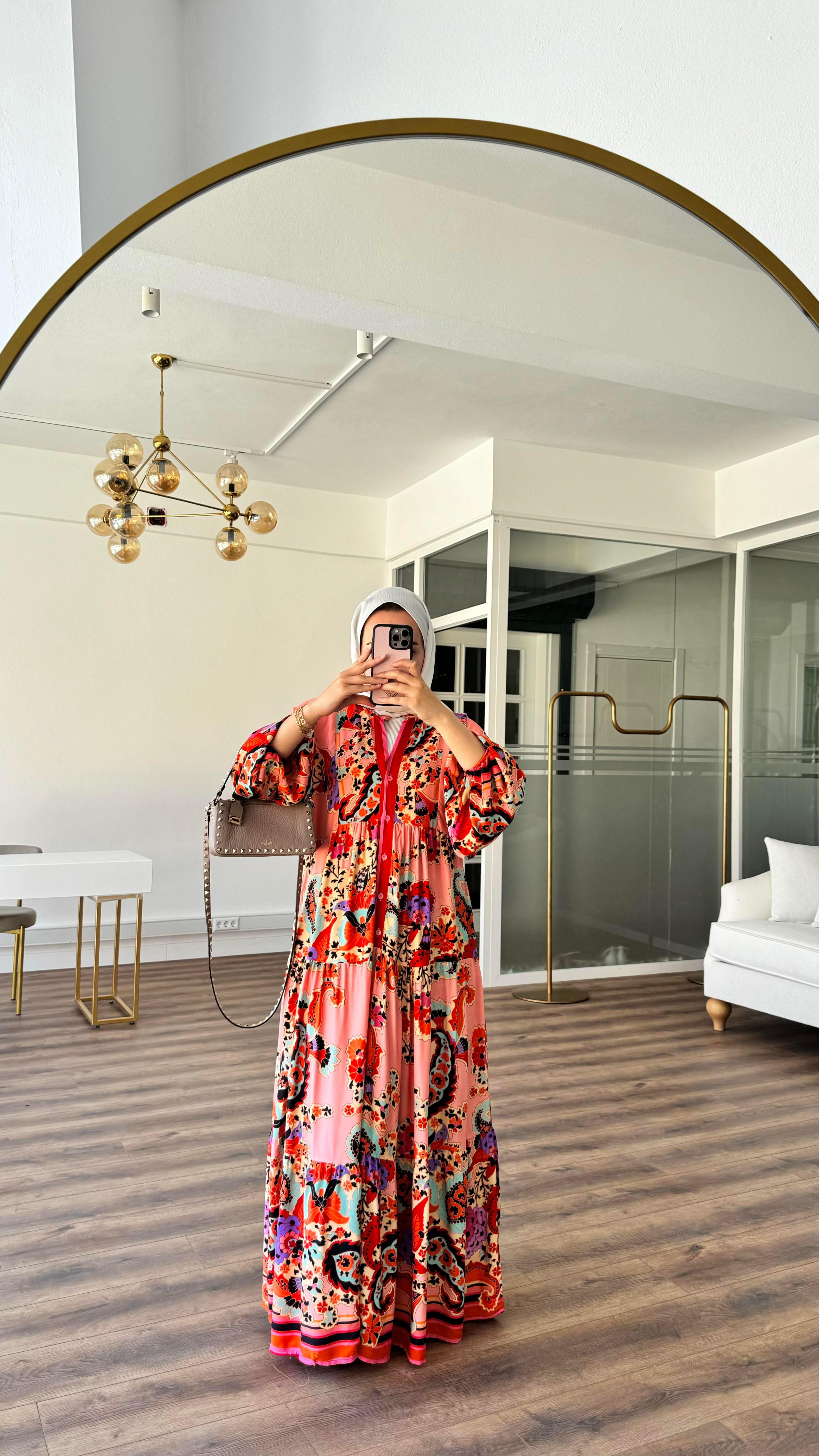 İNCİ VİSCON ELBİSE - PEMBE